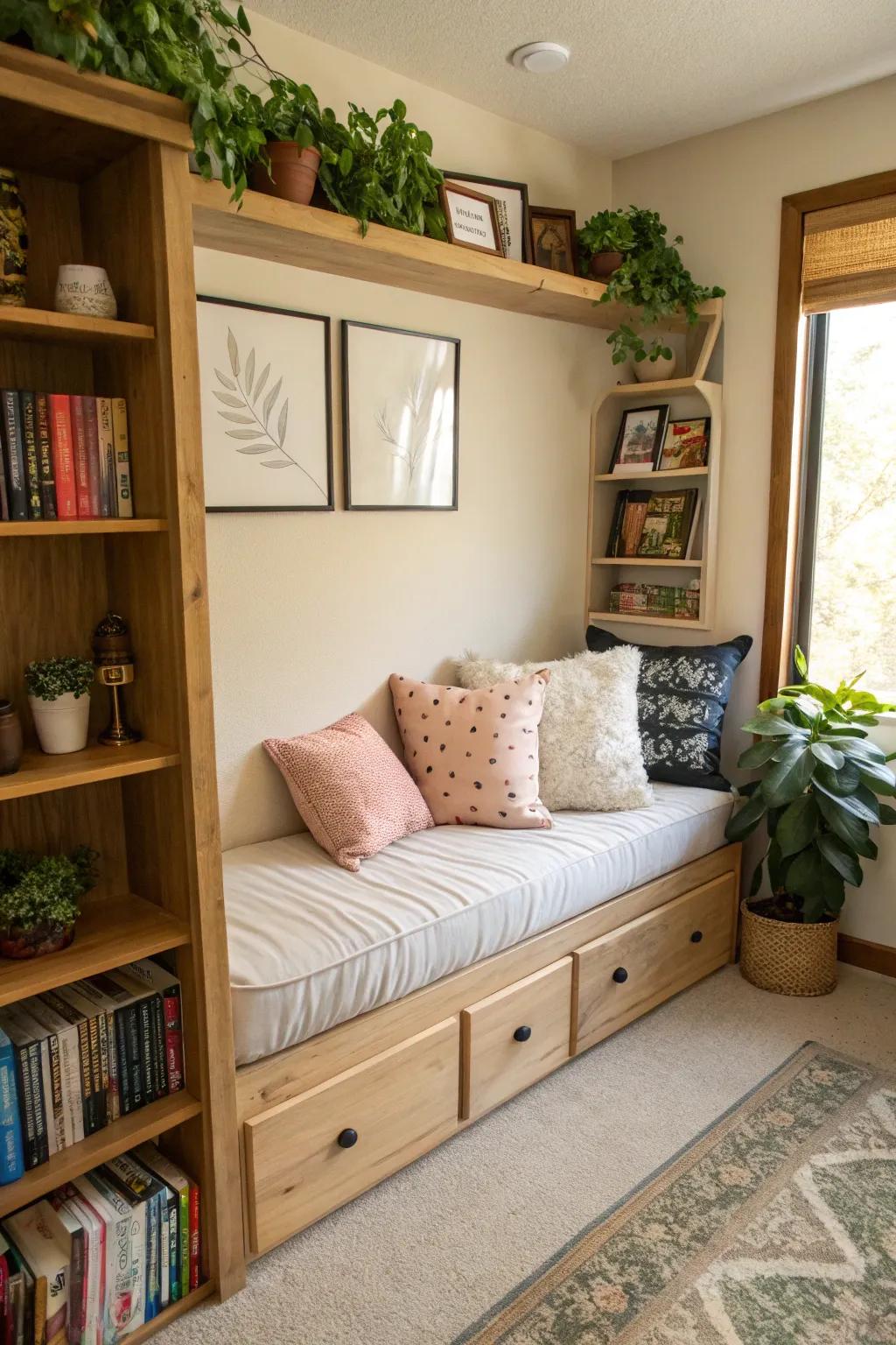 A daybed reading nook is perfect for relaxing in your office.