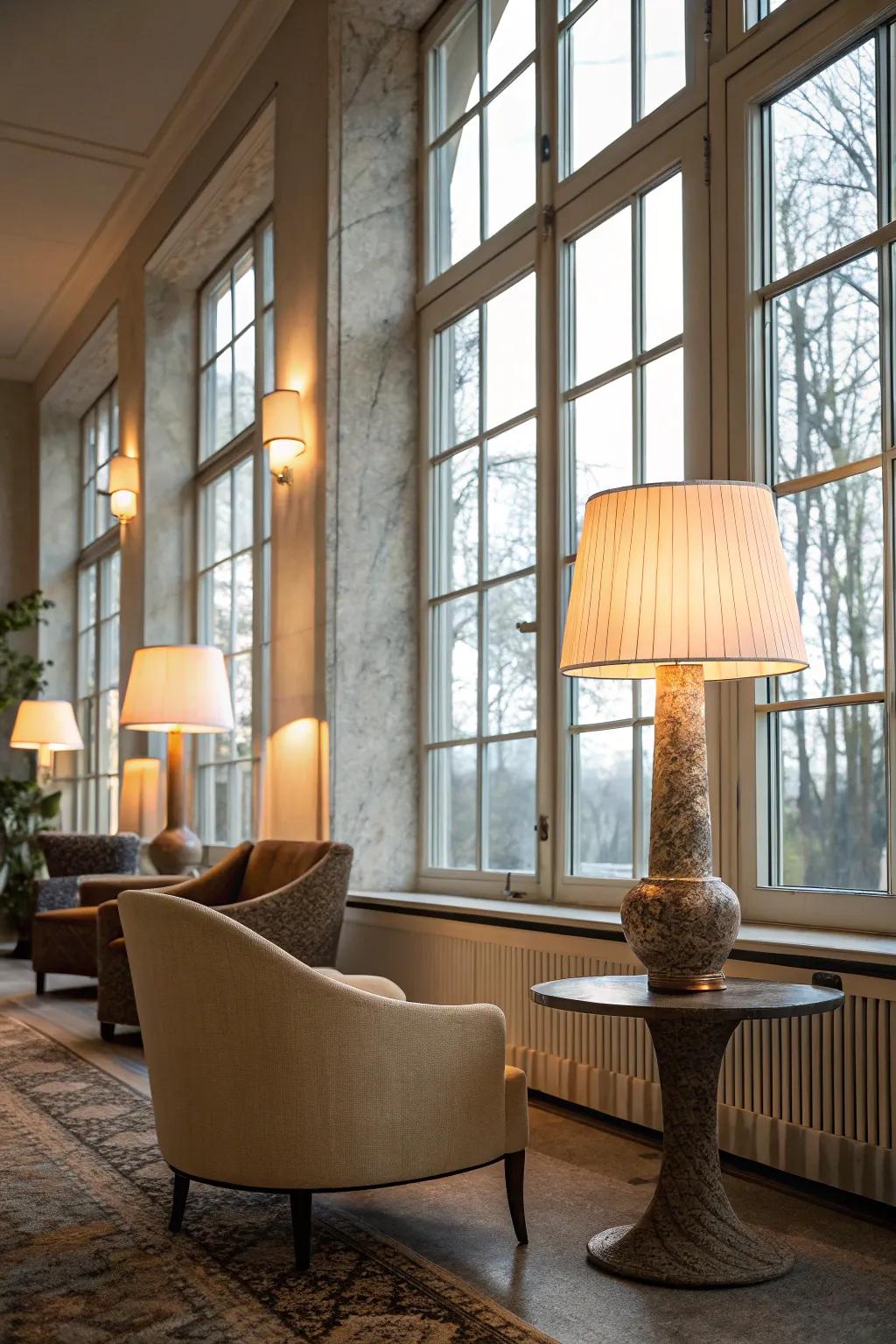 A balanced integration of natural and artificial light.