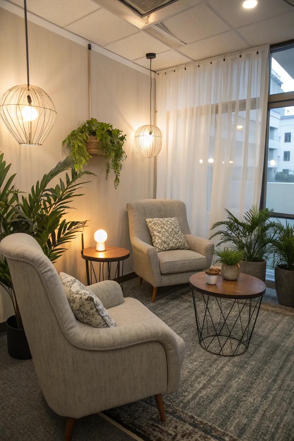 Gentle lighting establishes a warm and inviting space.