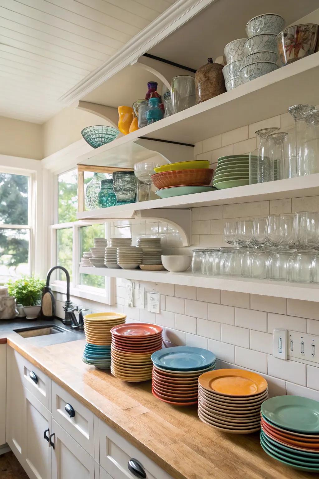Kitchen shelves offer a great way to display plates