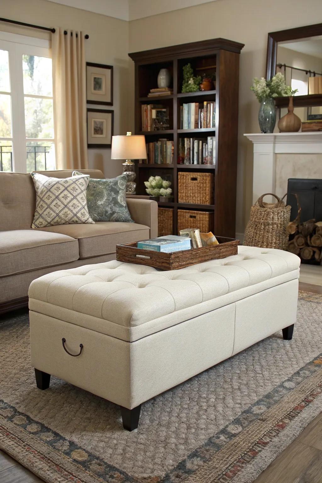 A storage ottoman bench maintains seating areas tidy and stylish.