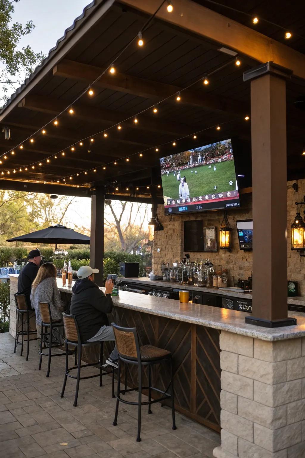 An outdoor bar, entertainment-ready.
