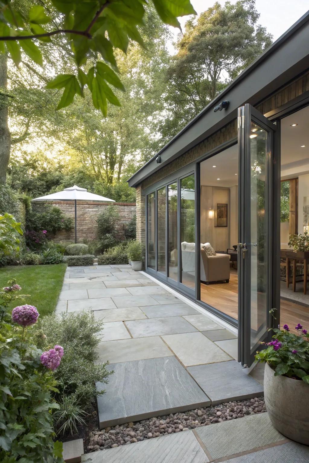 Chic stone paving characterizing a sophisticated garden location.