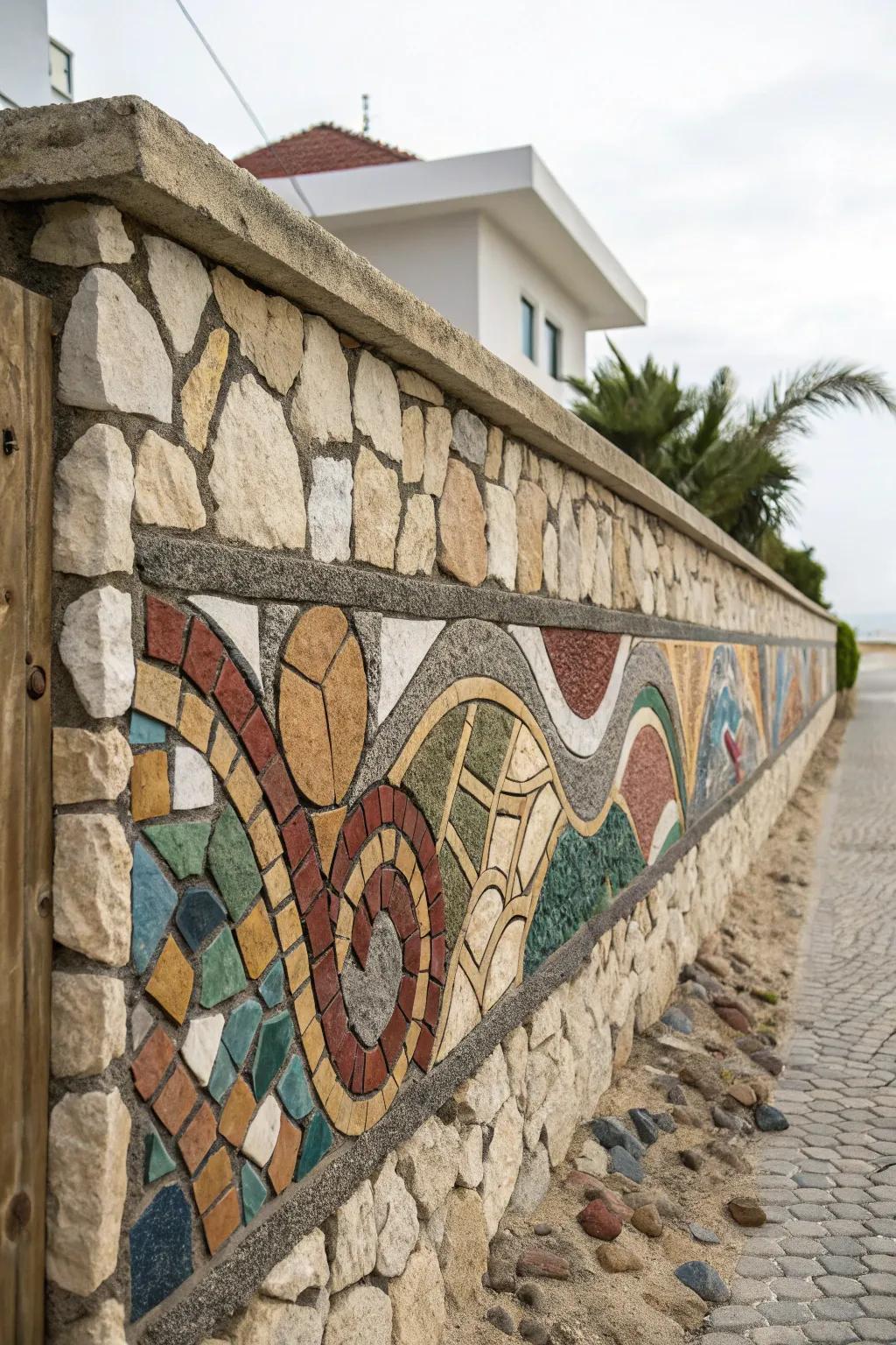 Mosaic stone walls present a distinctive and artistic flair.