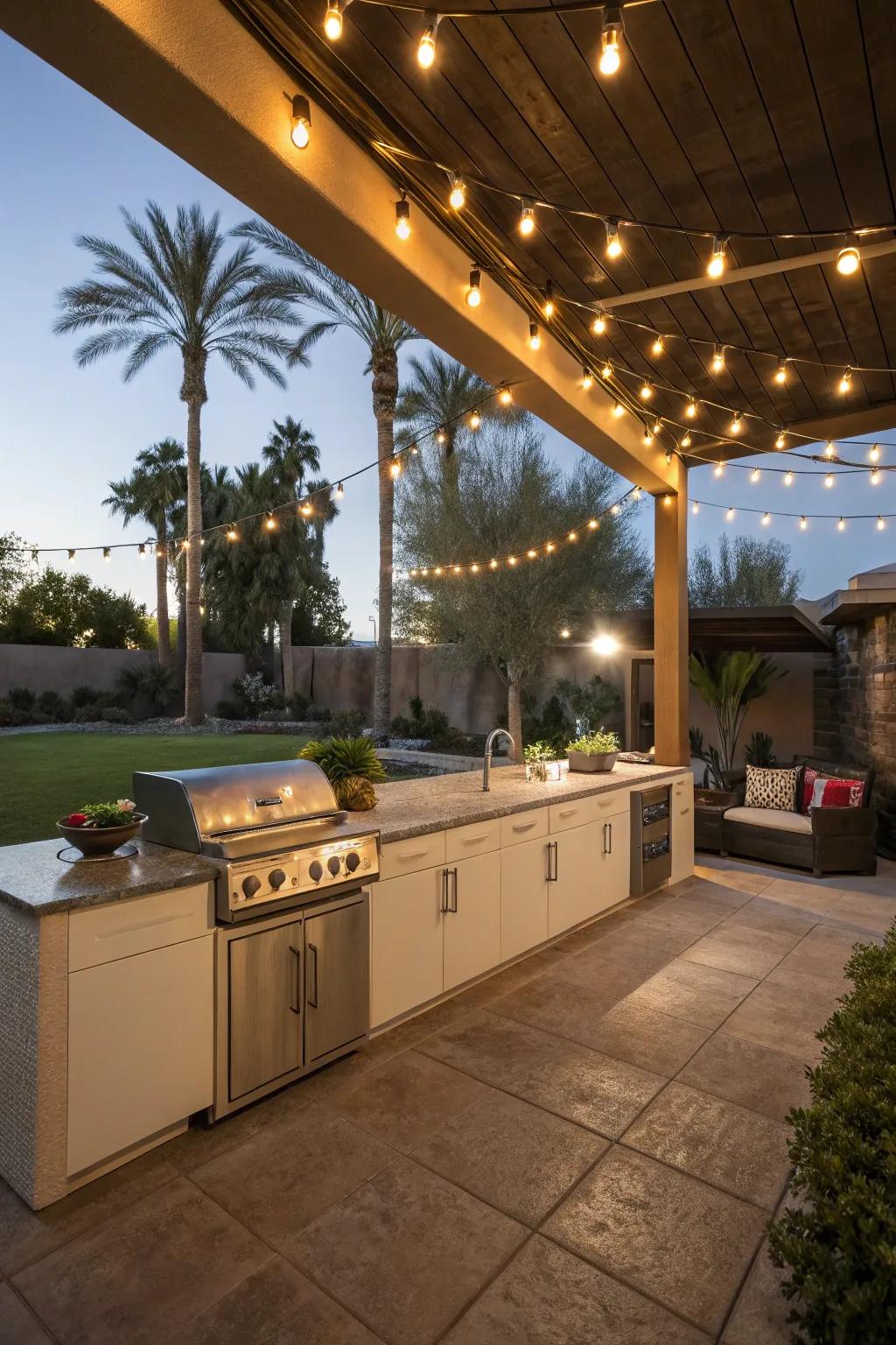 Stylish illumination establishes the mood for twilight get-togethers.