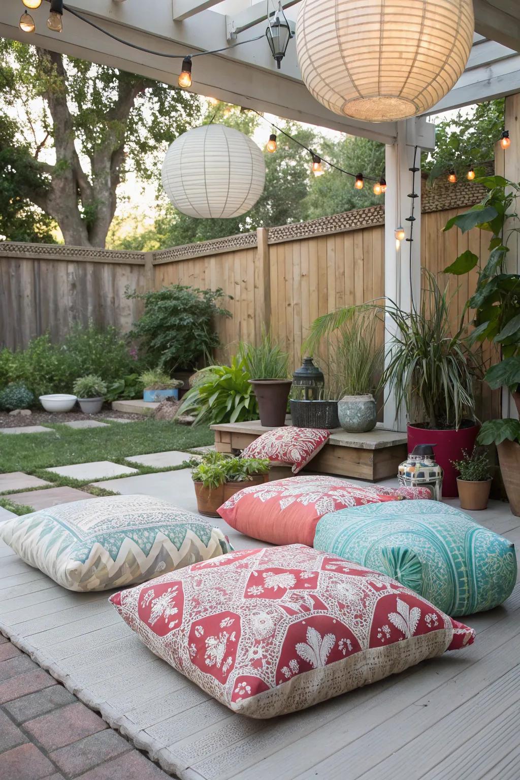 Ground pillows bring a relaxed, bohemian flair to any outdoor space.