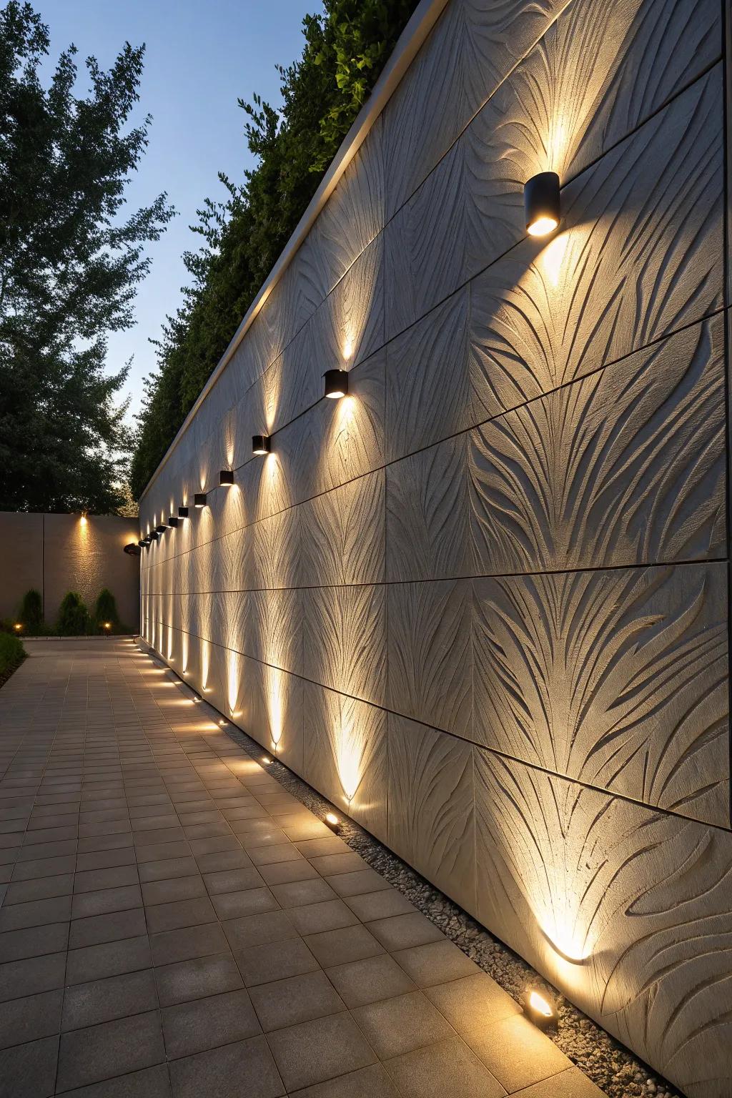 Directional lights add a dramatic touch to outdoor spaces.