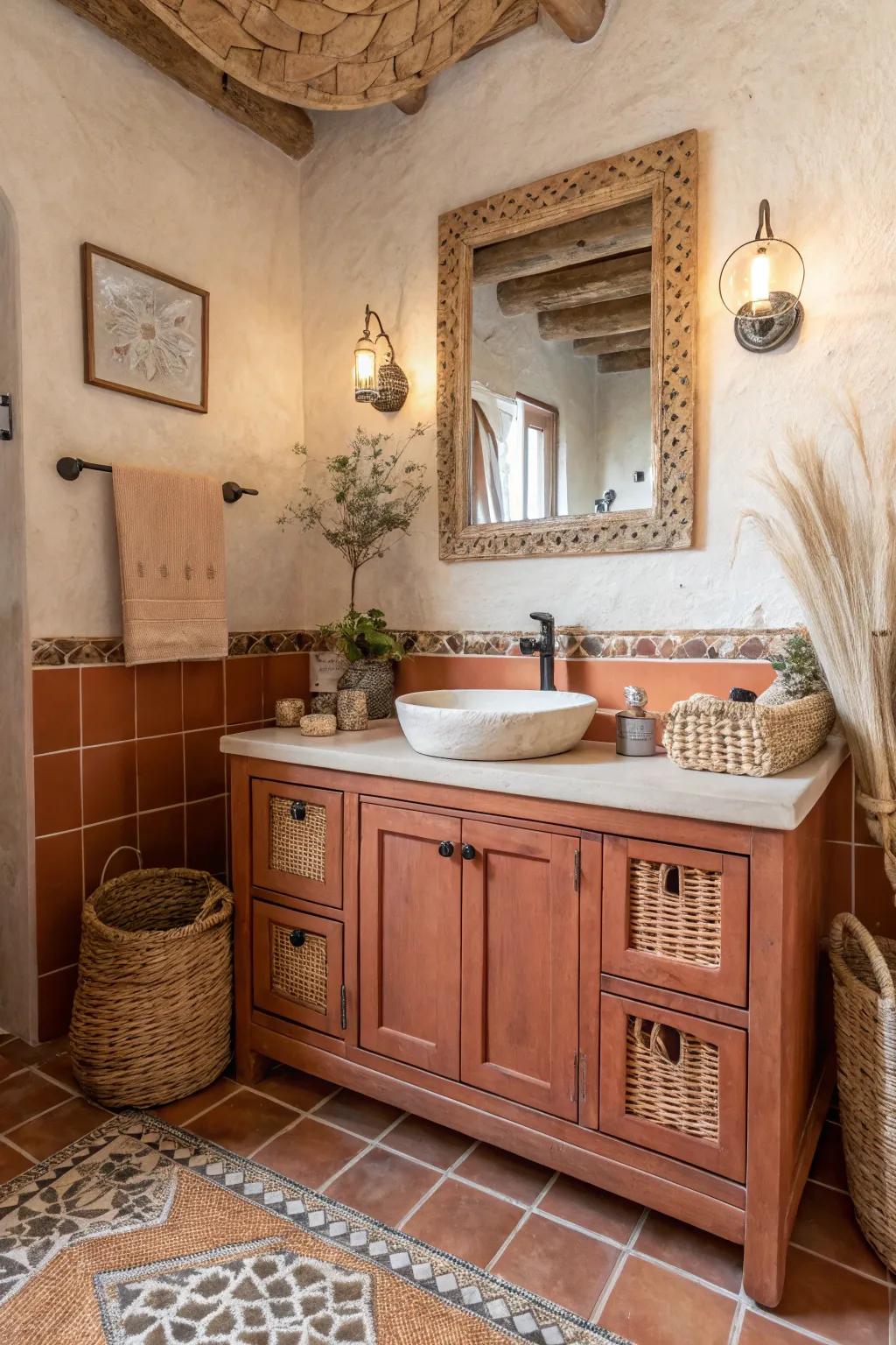 Earthy palettes contribute snug warmth to your area.