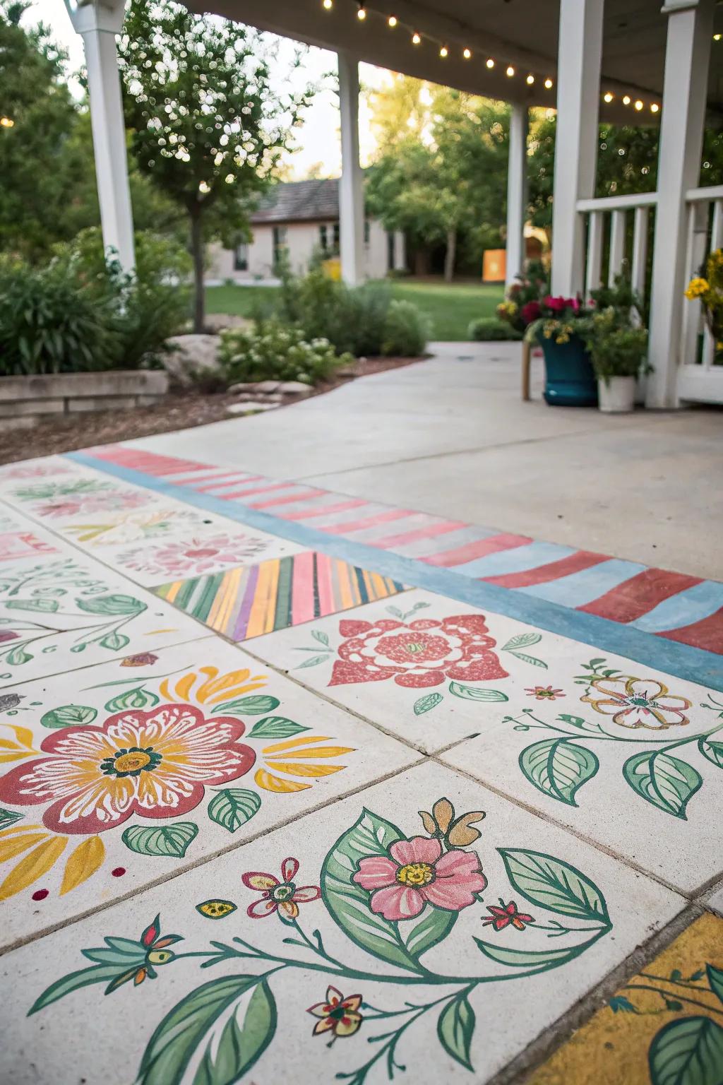 A patio with a mix of patterns that conveys a distinctive artistic flair.