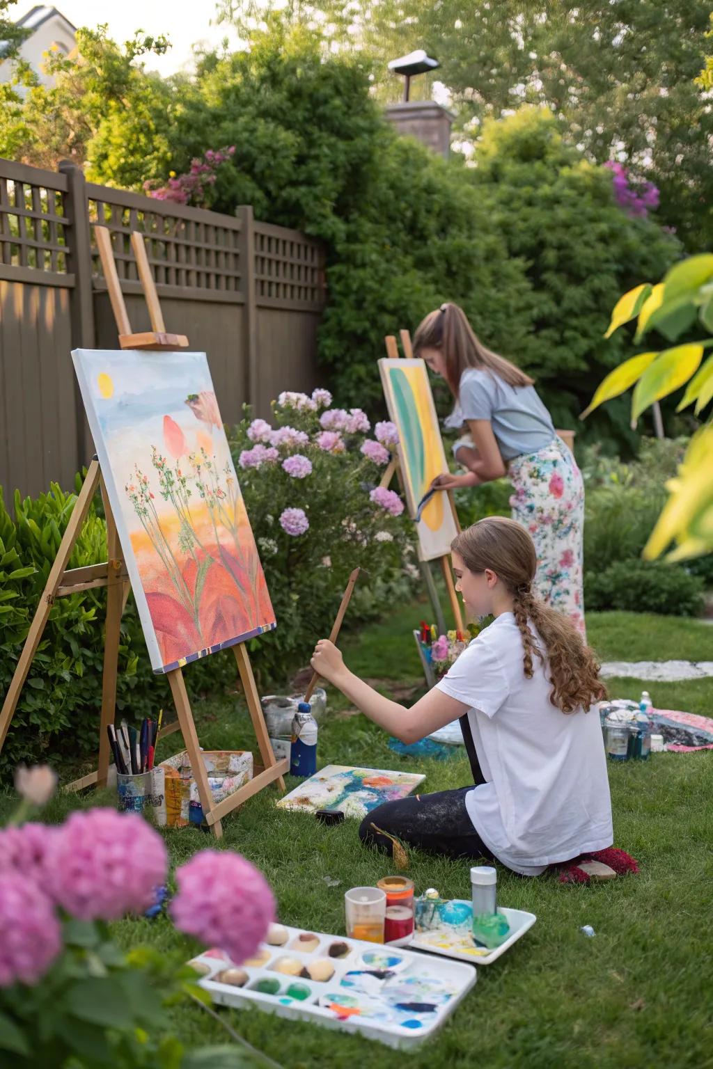 Teens expressing imagination at an outside paint celebration with vibrant colors.