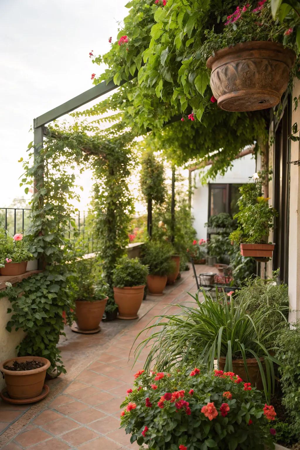 Lush verdure instills life into any patio, engendering a placid environment.