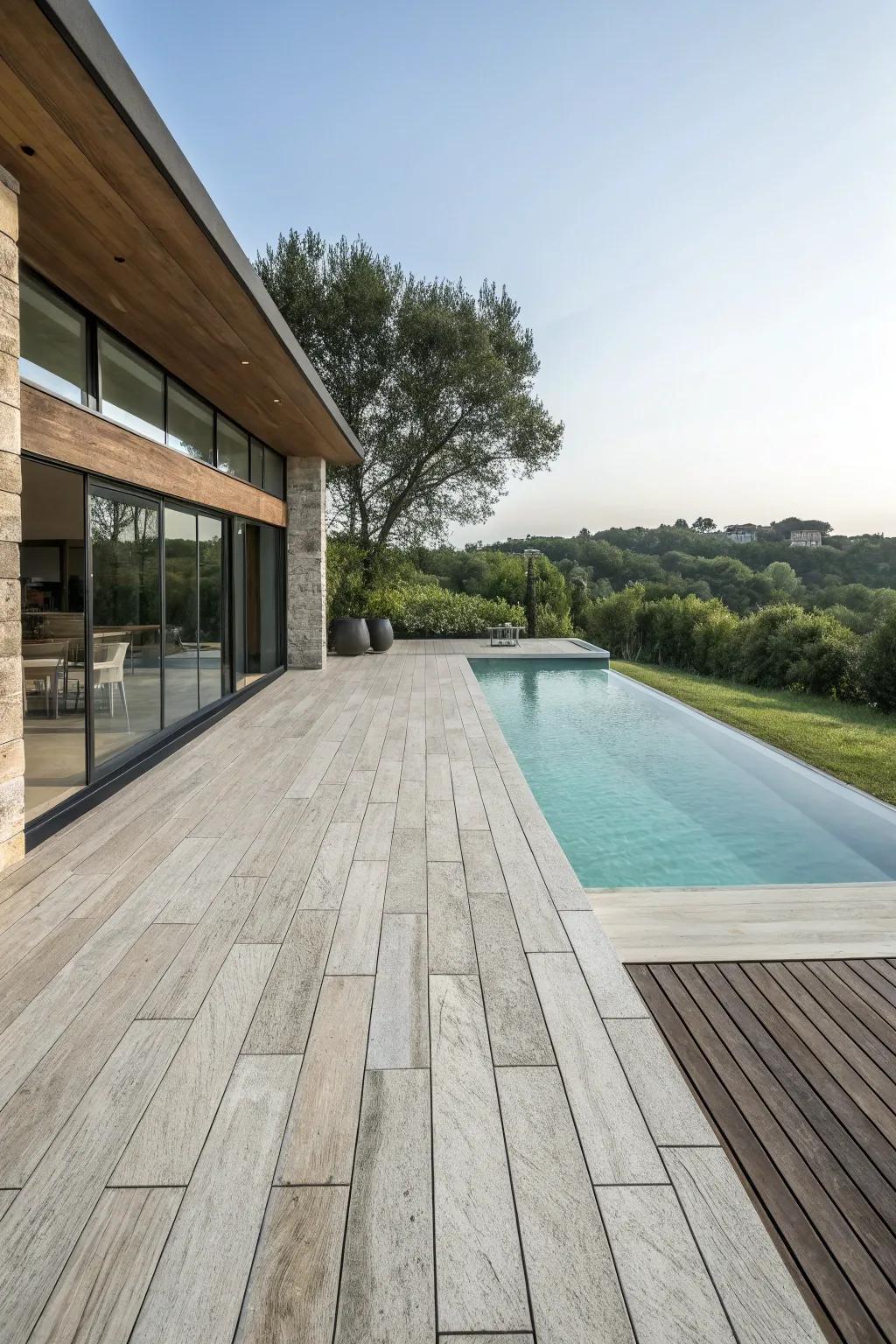 Mix materials for a distinctive pool deck.