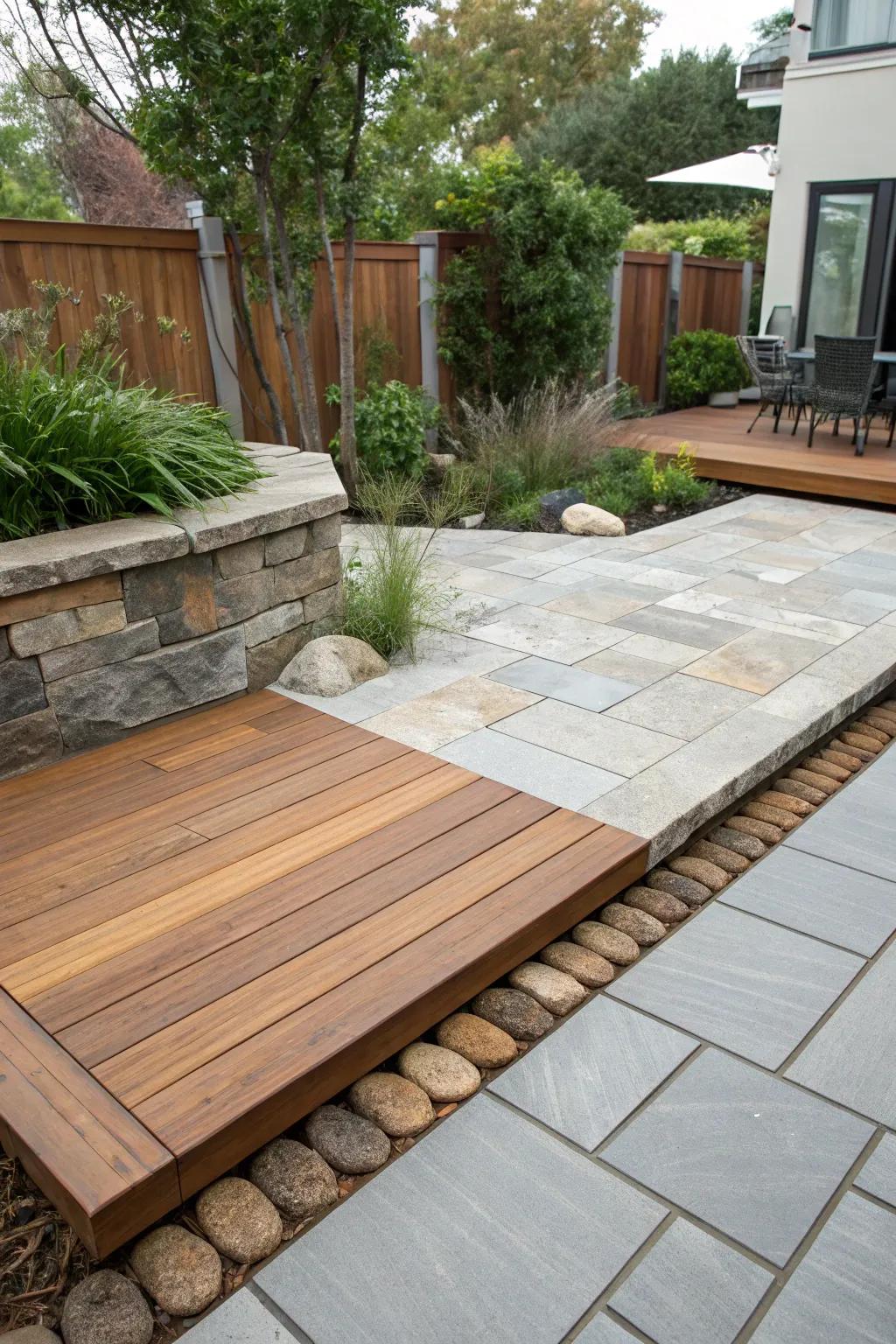 A mix of elements births a distinctive and contemporary patio aesthetic.