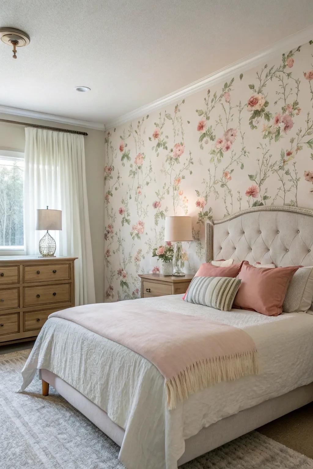 Deepen your bedroom's peacefulness through calming wallpaper designs.
