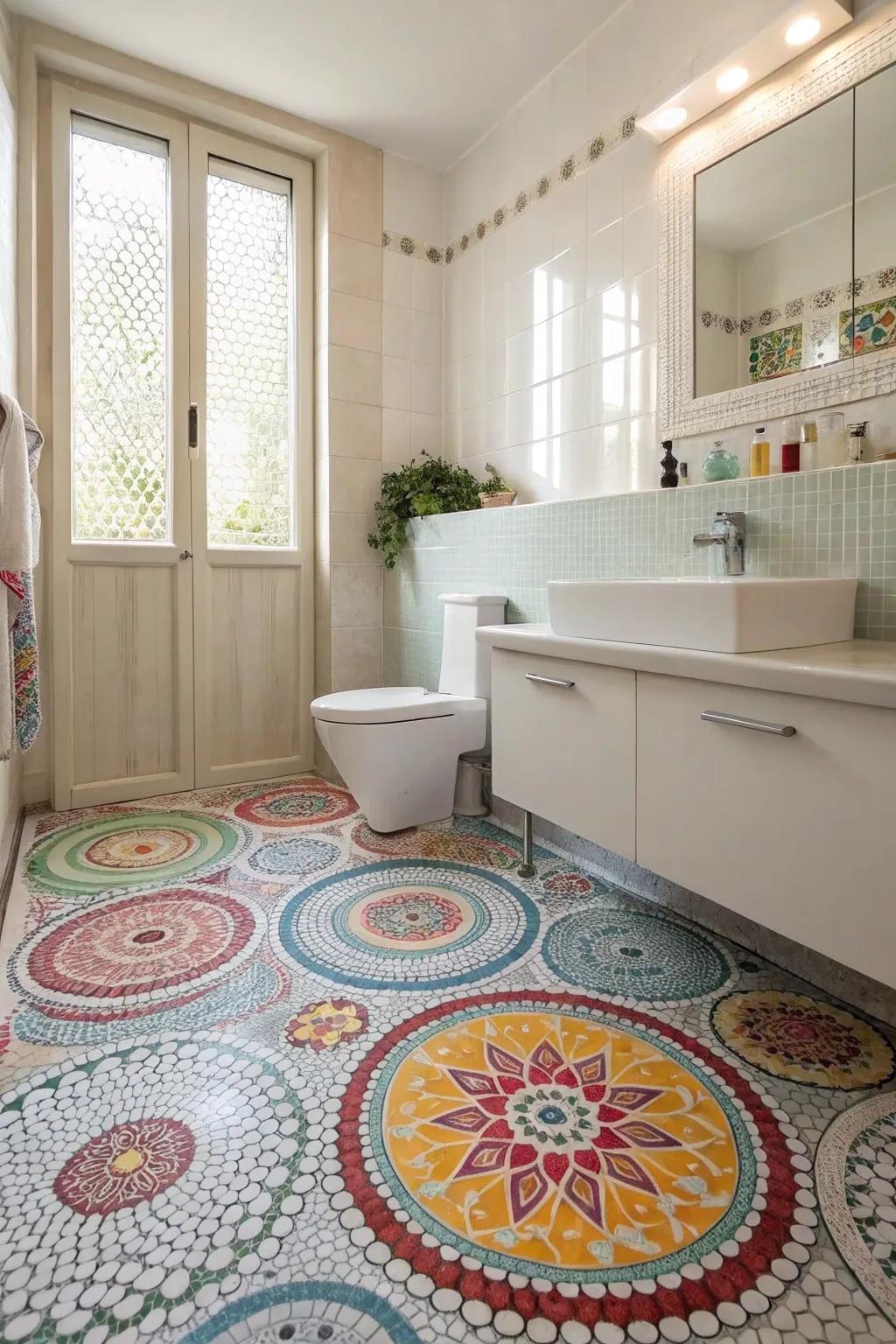 Vibrant penny round designs infuse a dash of hue and individuality.