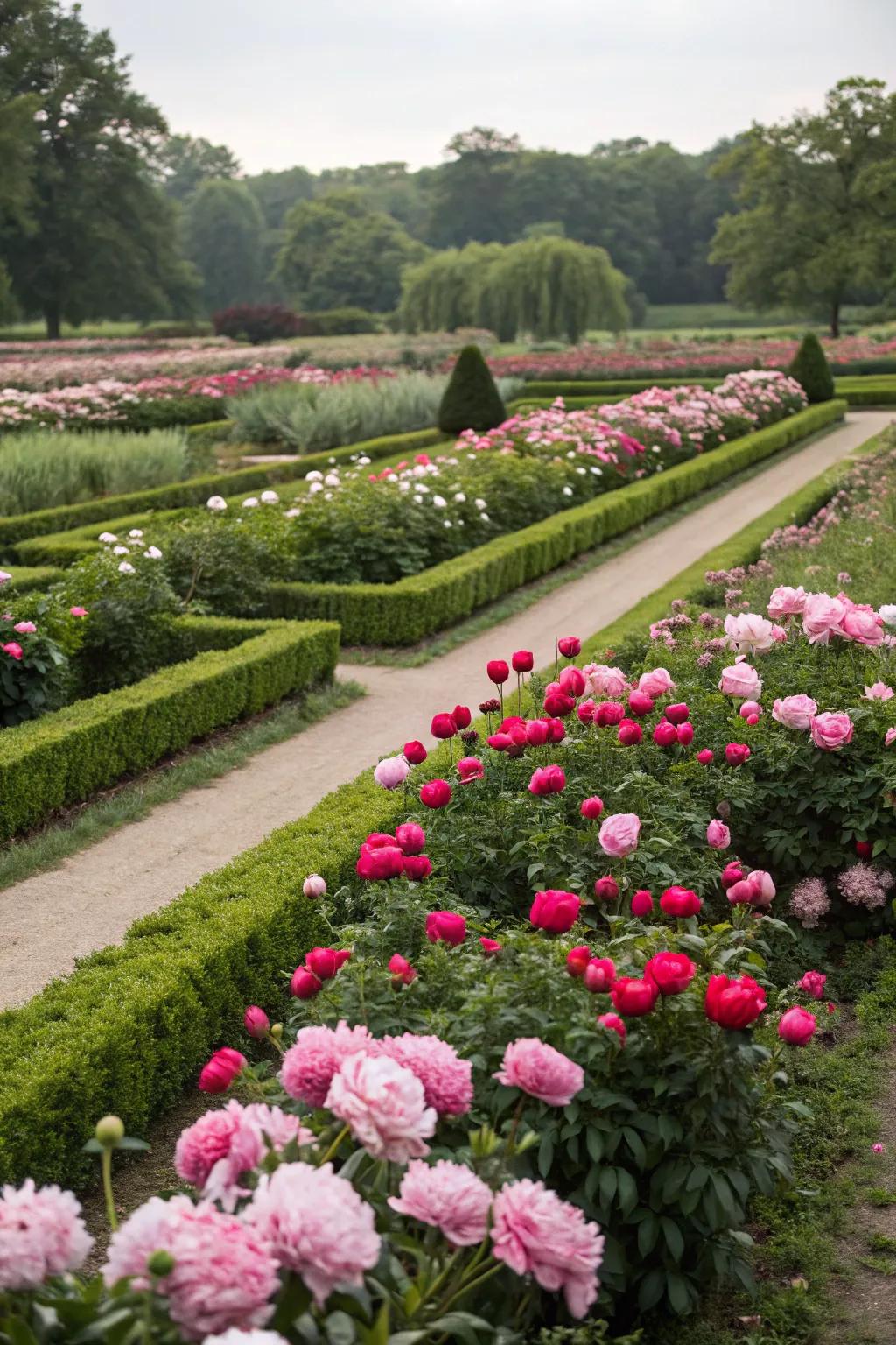 Organized patterns lending a polished finish to blossom beds.