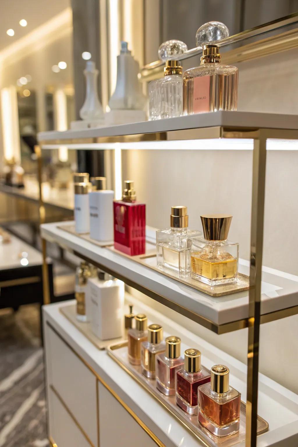 Staggered ledges establish a structured and aesthetically alluring display.