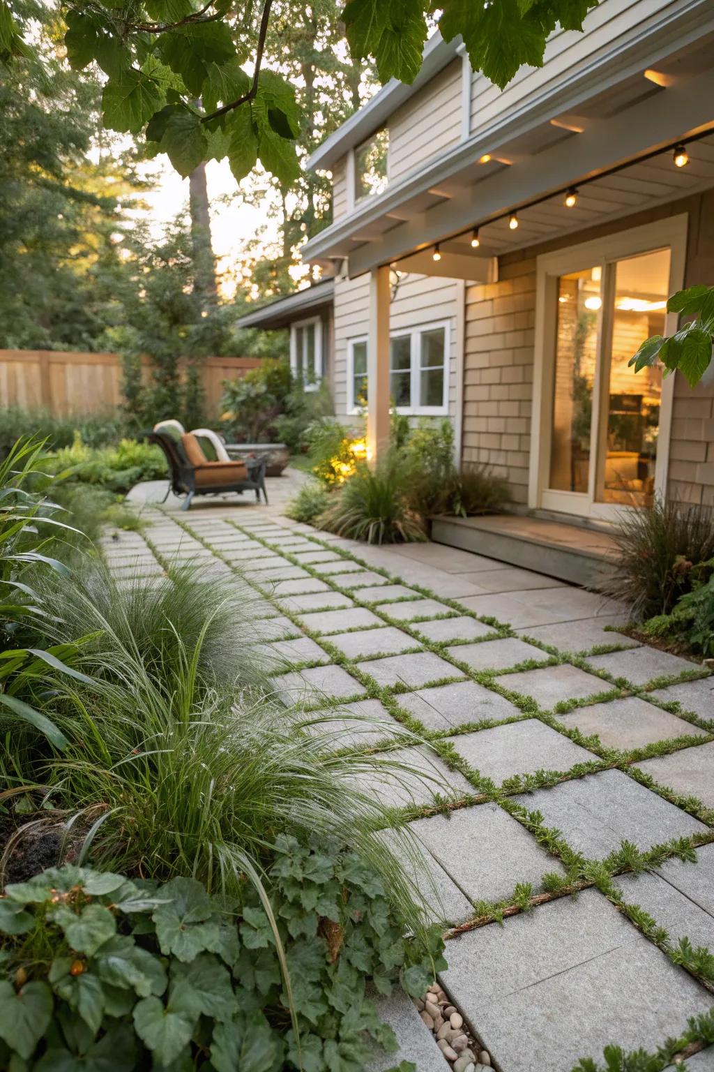 Natural elements seamlessly harmonize with permeable paving.