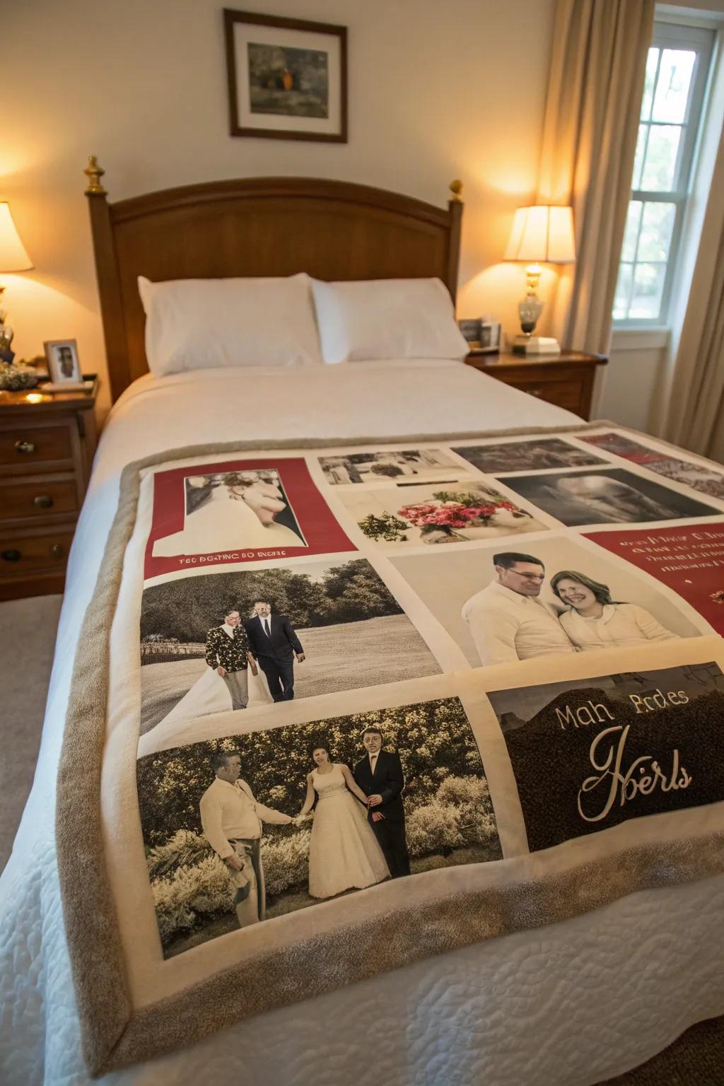 A celebration-themed throw blending vintage and contemporary snapshots, ideal for honoring significant milestones.