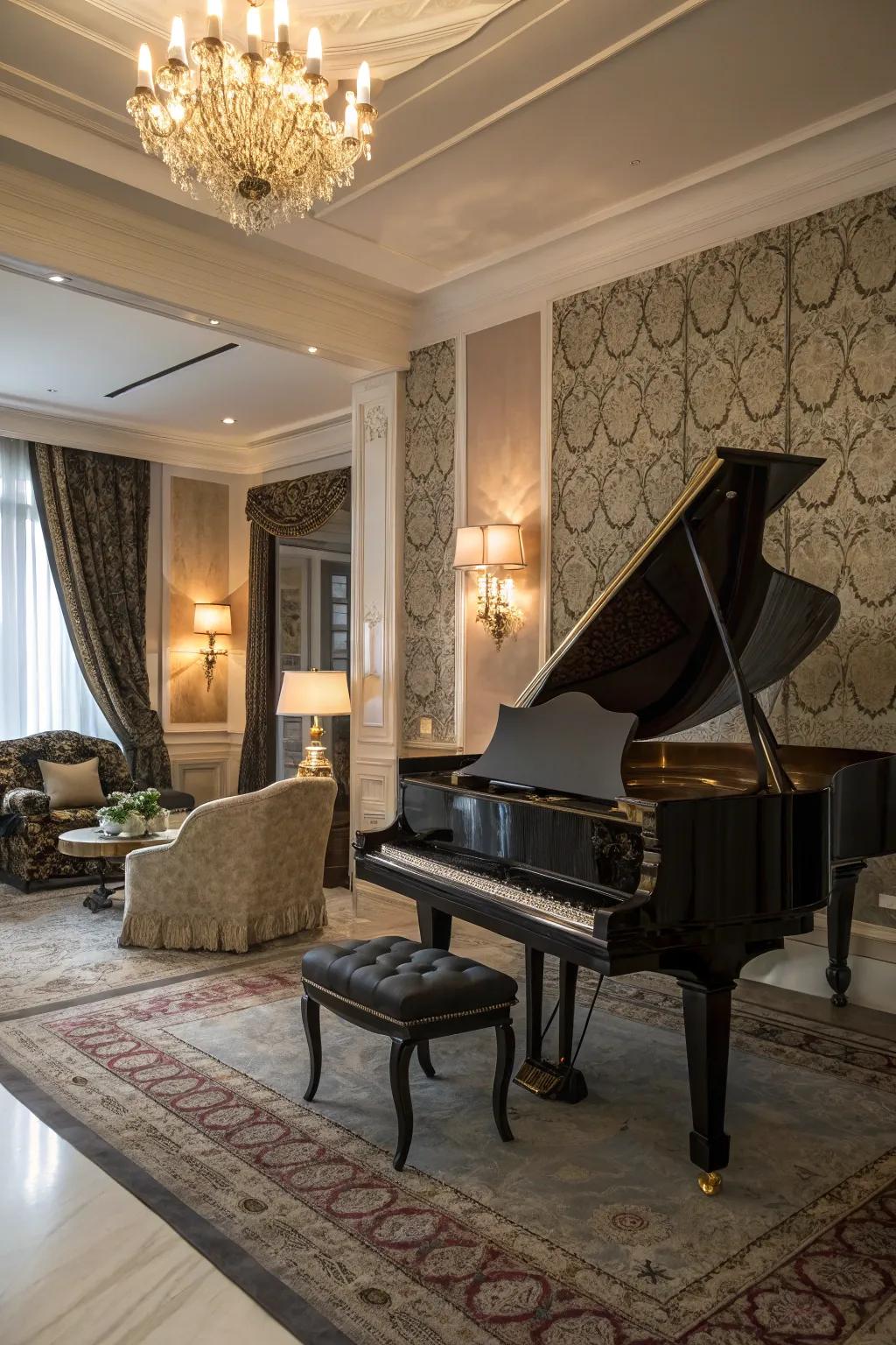 A spectrum of fabrics introduces dimension and refinement to the space.