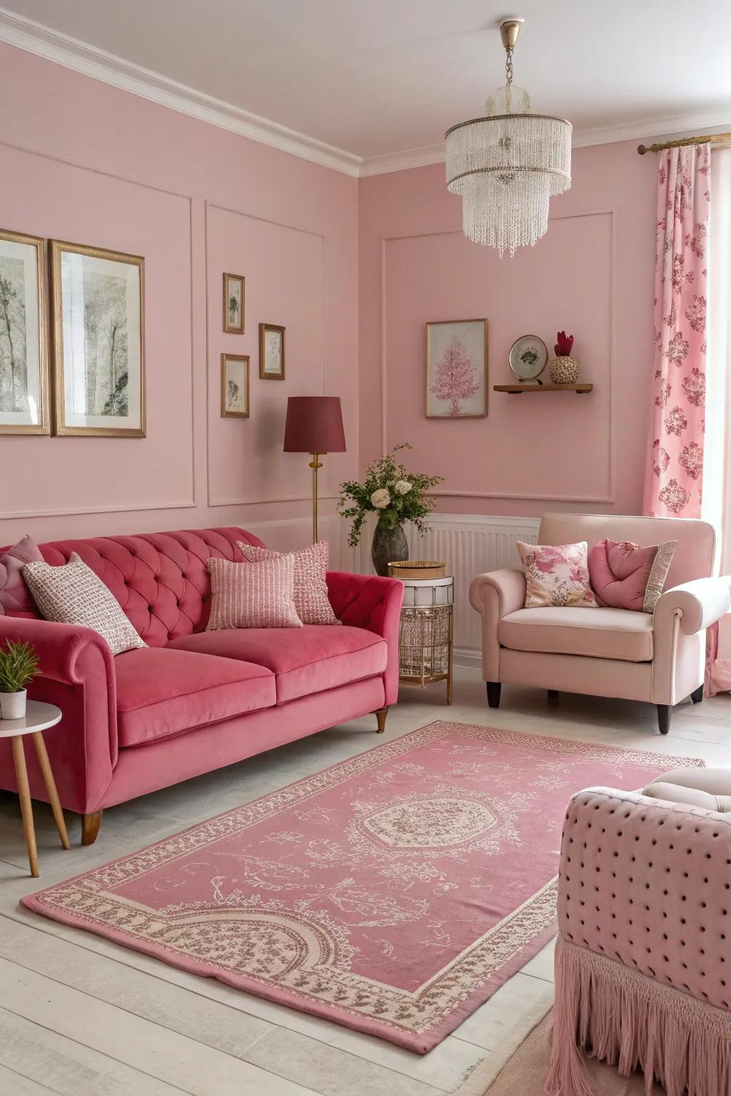 A unified rose palette establishes a cozy and consistent visual.