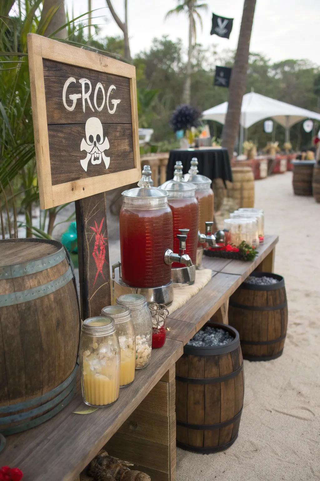 Maintain your crew's hydration with a pirate-themed beverage station.