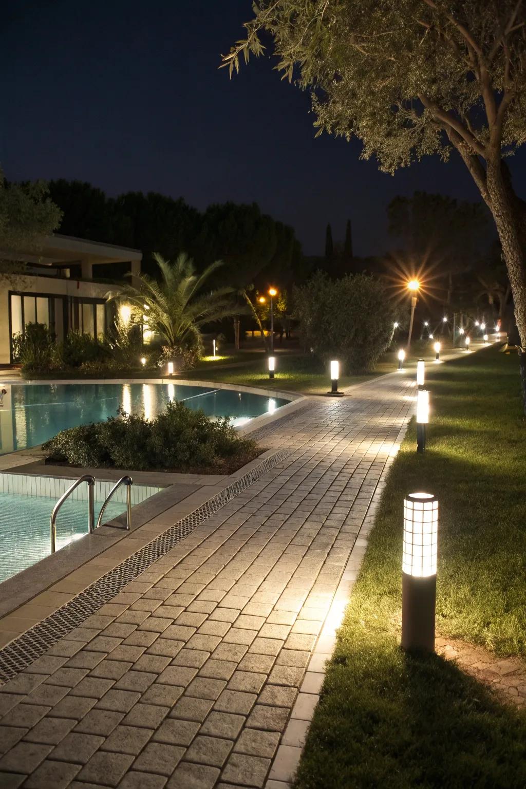 Pathway illumination ensures a defended, elegant trek adjacent to your pool.