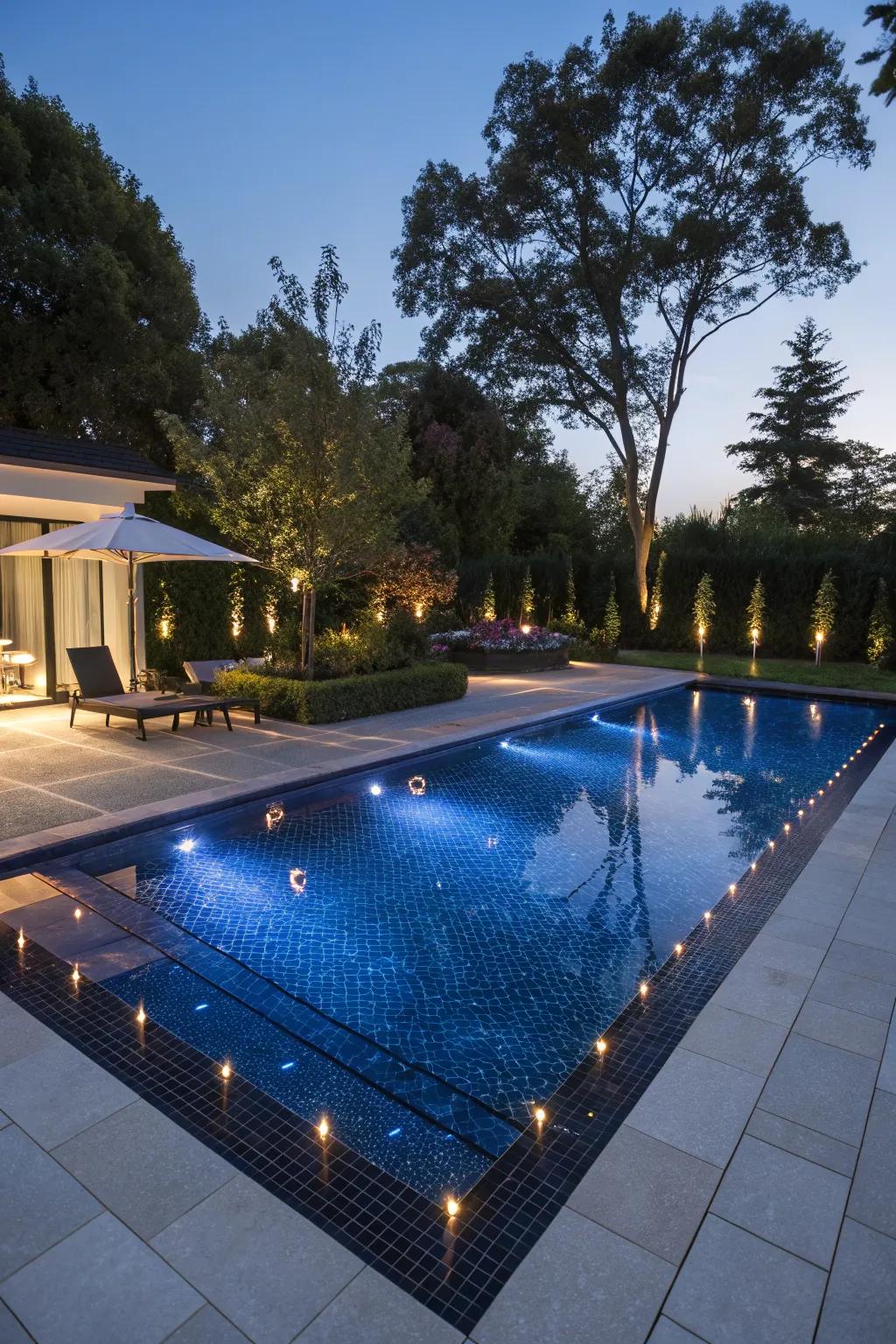 Cobalt mosaics make a bold and spectacular pool feature.