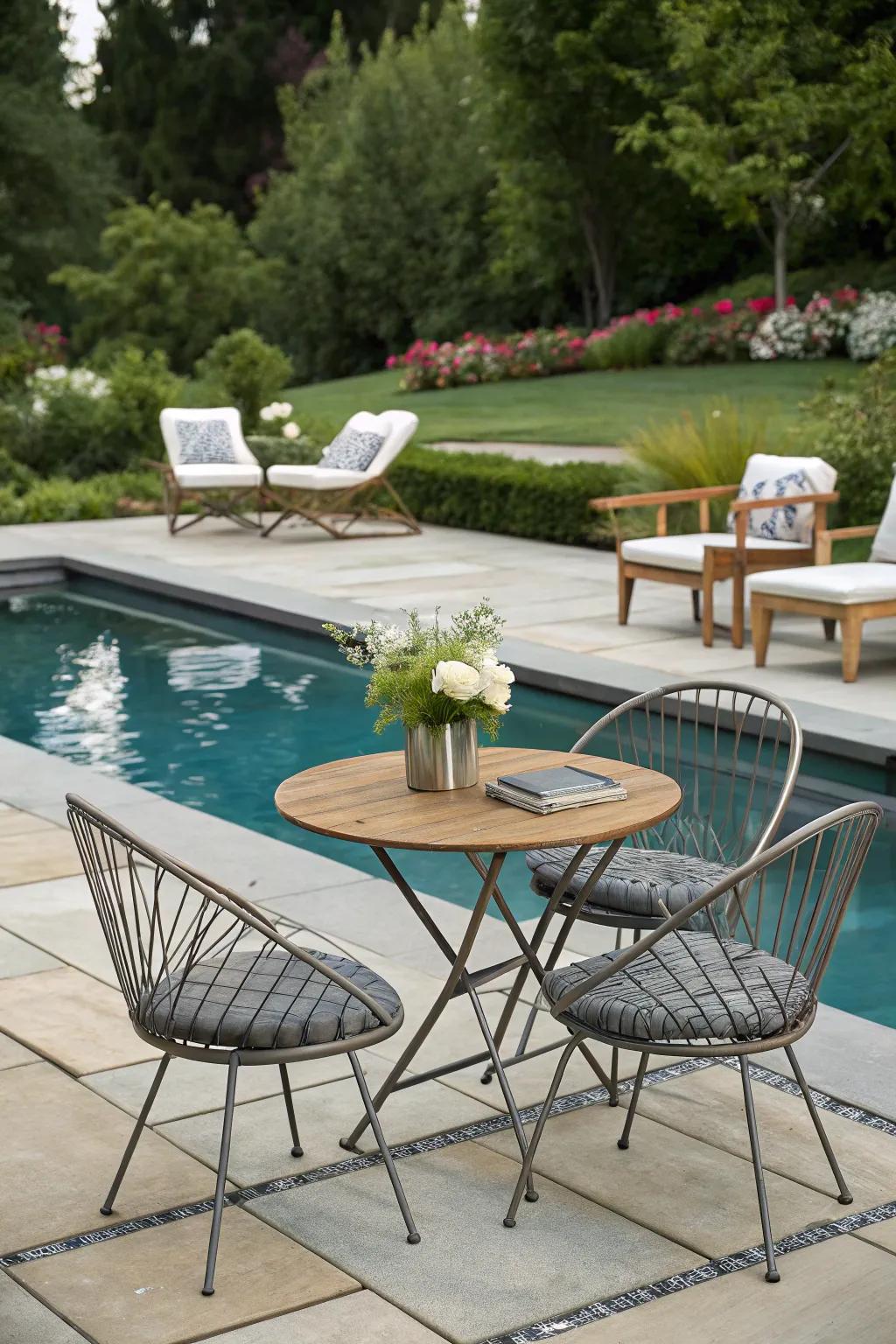 Mixing modern and classic styles can significantly enhance your poolside's visual appeal.