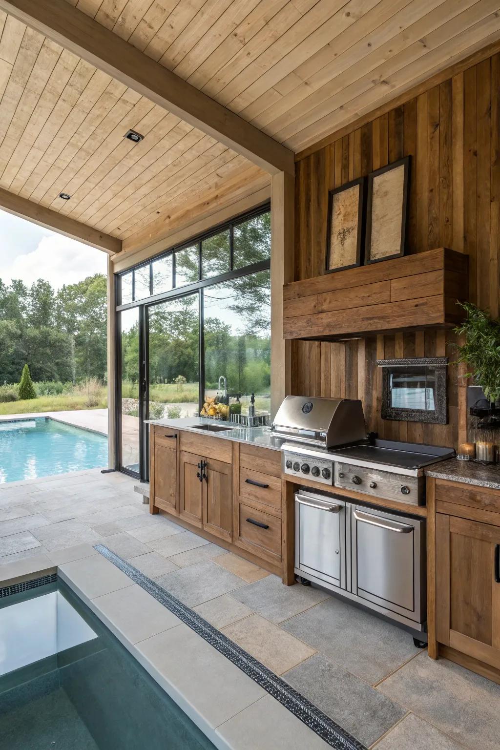 A harmonious fusion of modern and rustic styles.