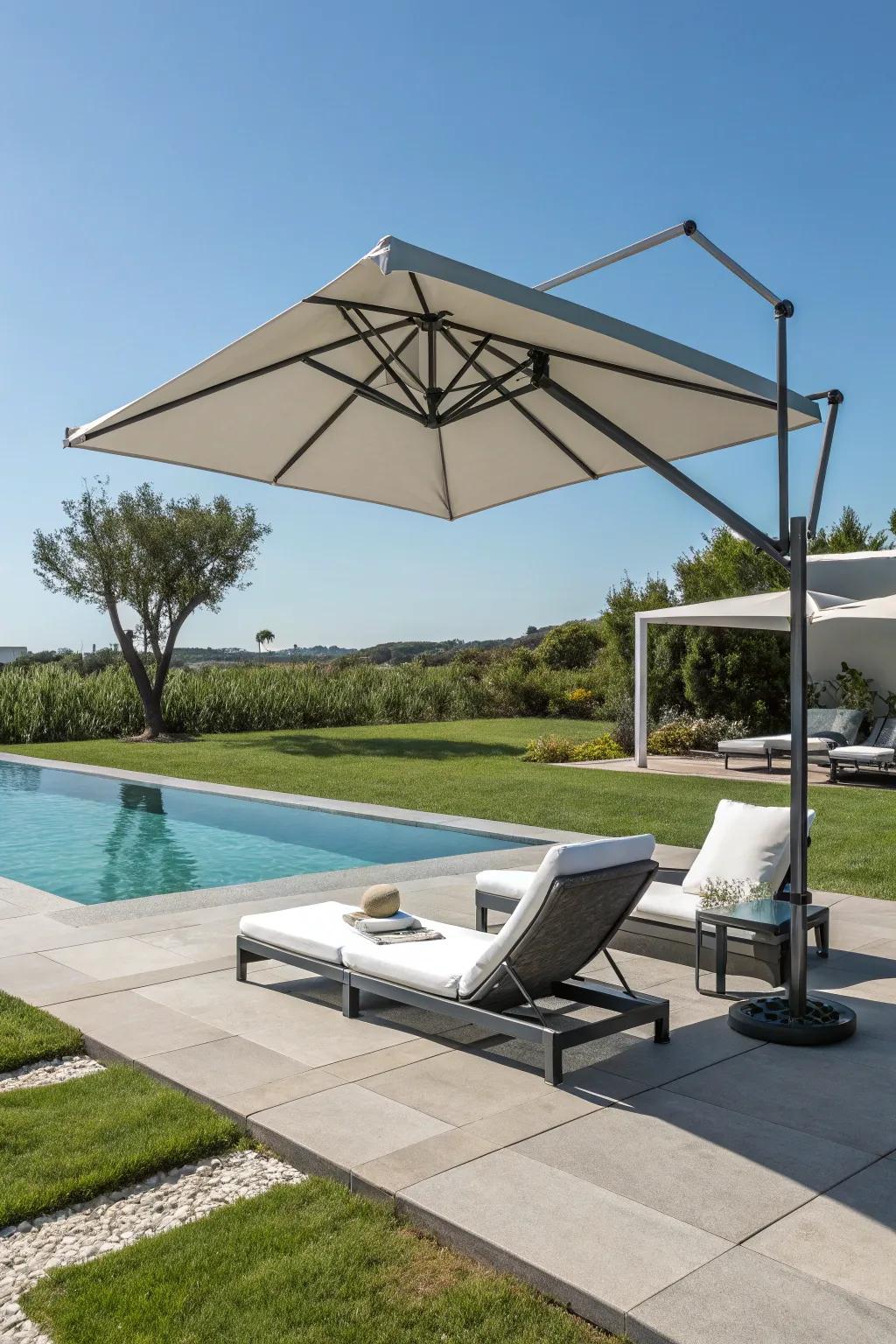 Cantilever umbrellas deliver fashionable and unobtrusive shade.