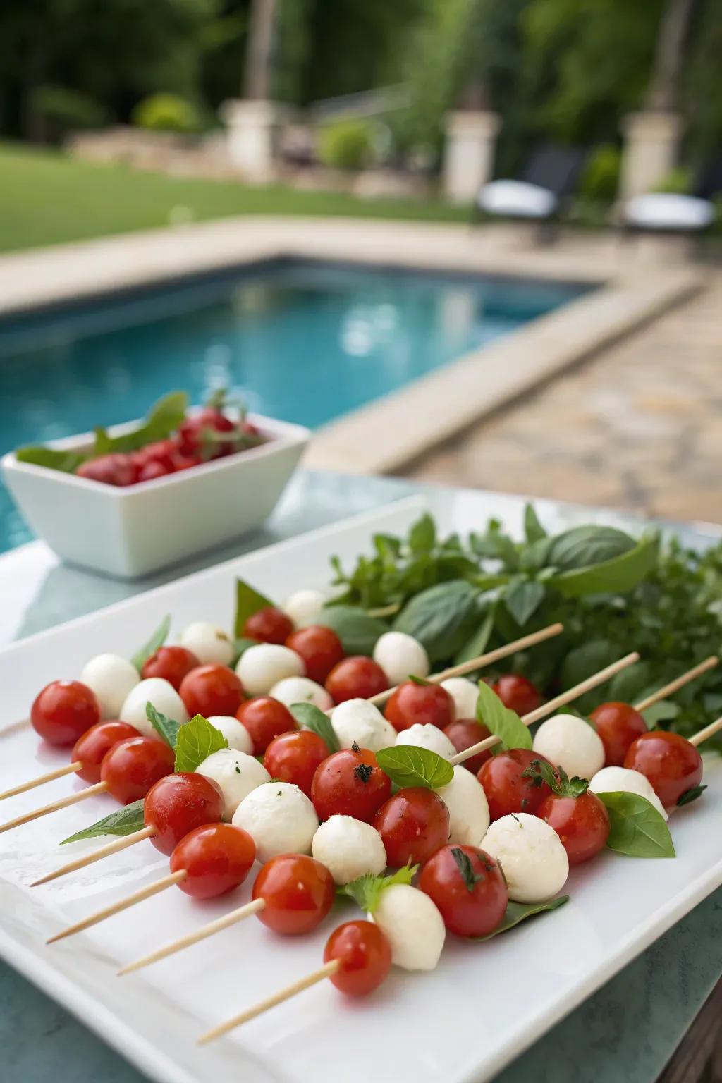 Caprese skewers: A simple, delightful poolside appetizer.