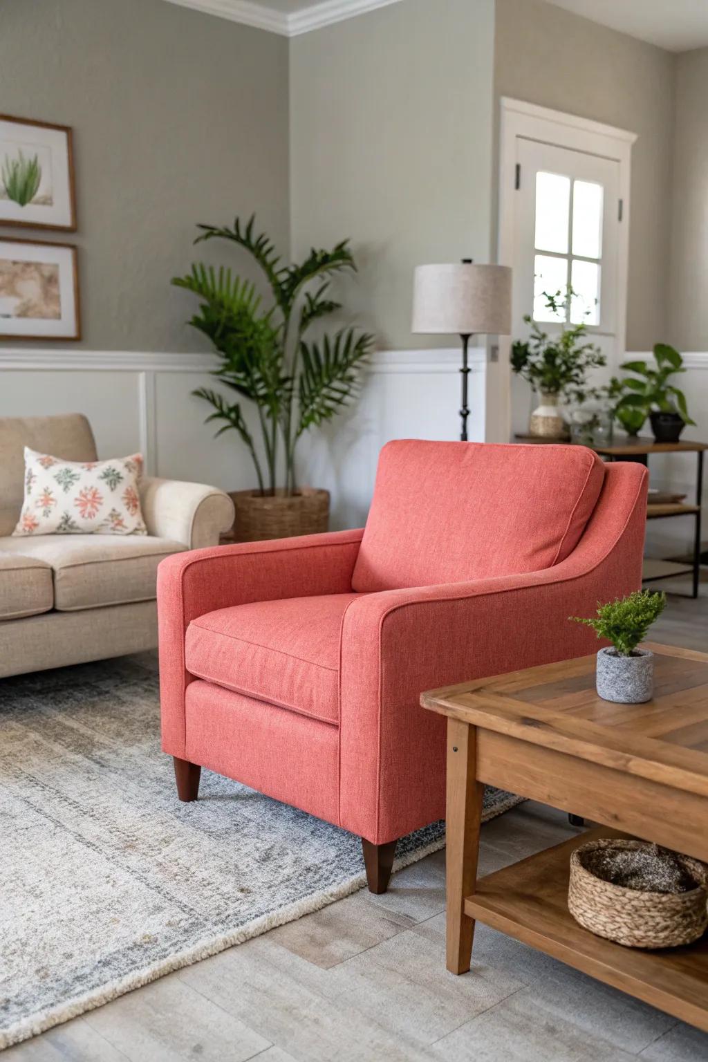 A coral seat injects vibrant energy into any space.