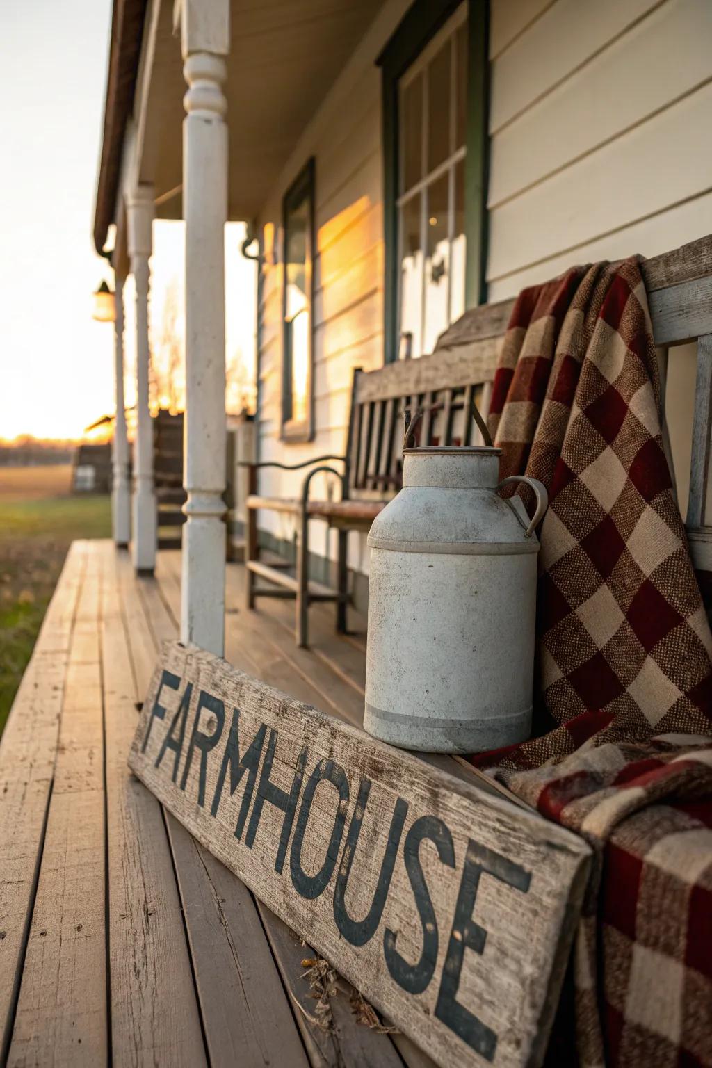 Rural allure with a farmhouse-inspired porch sign.