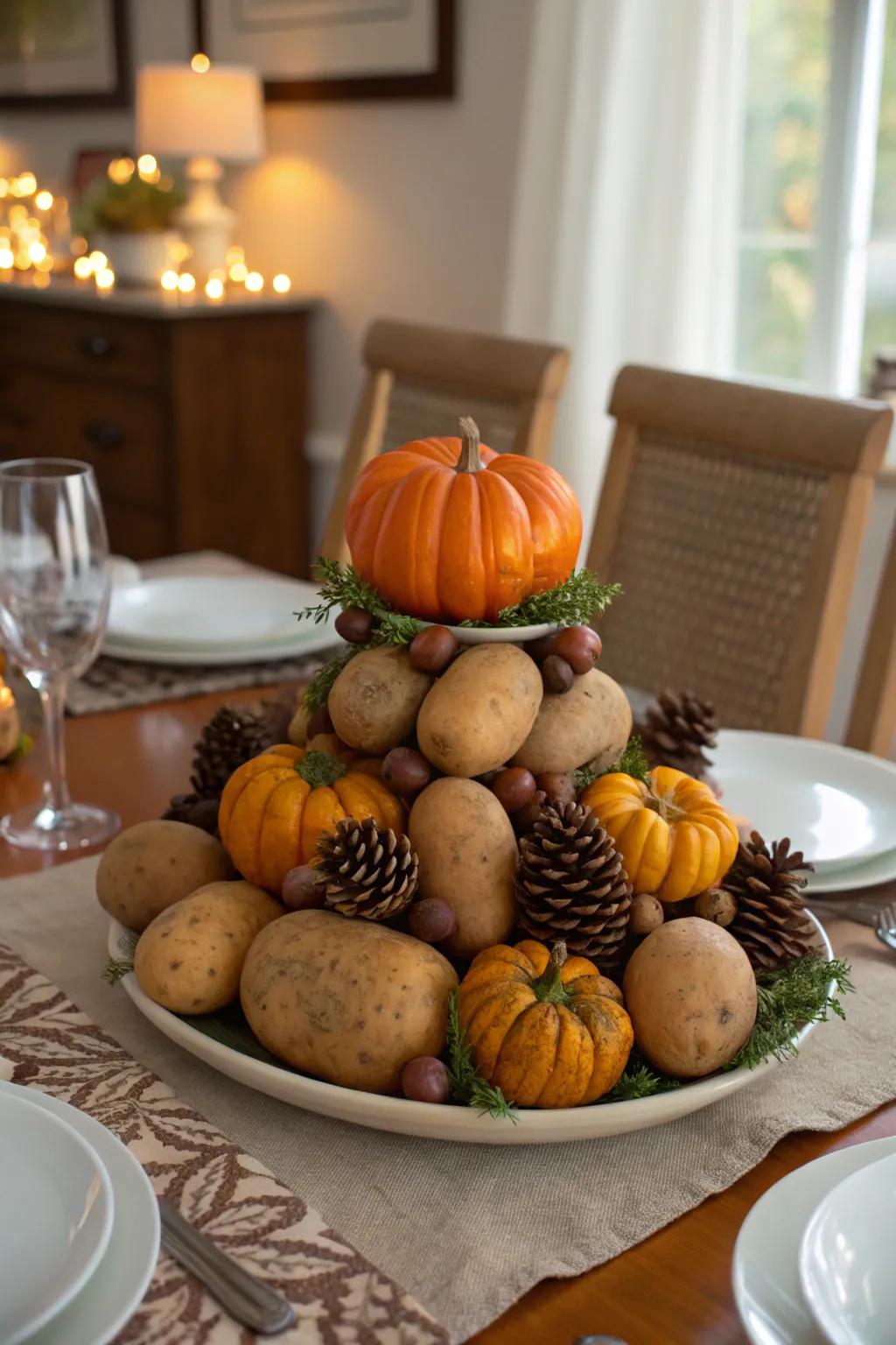 A holiday potato display celebrating fall.
