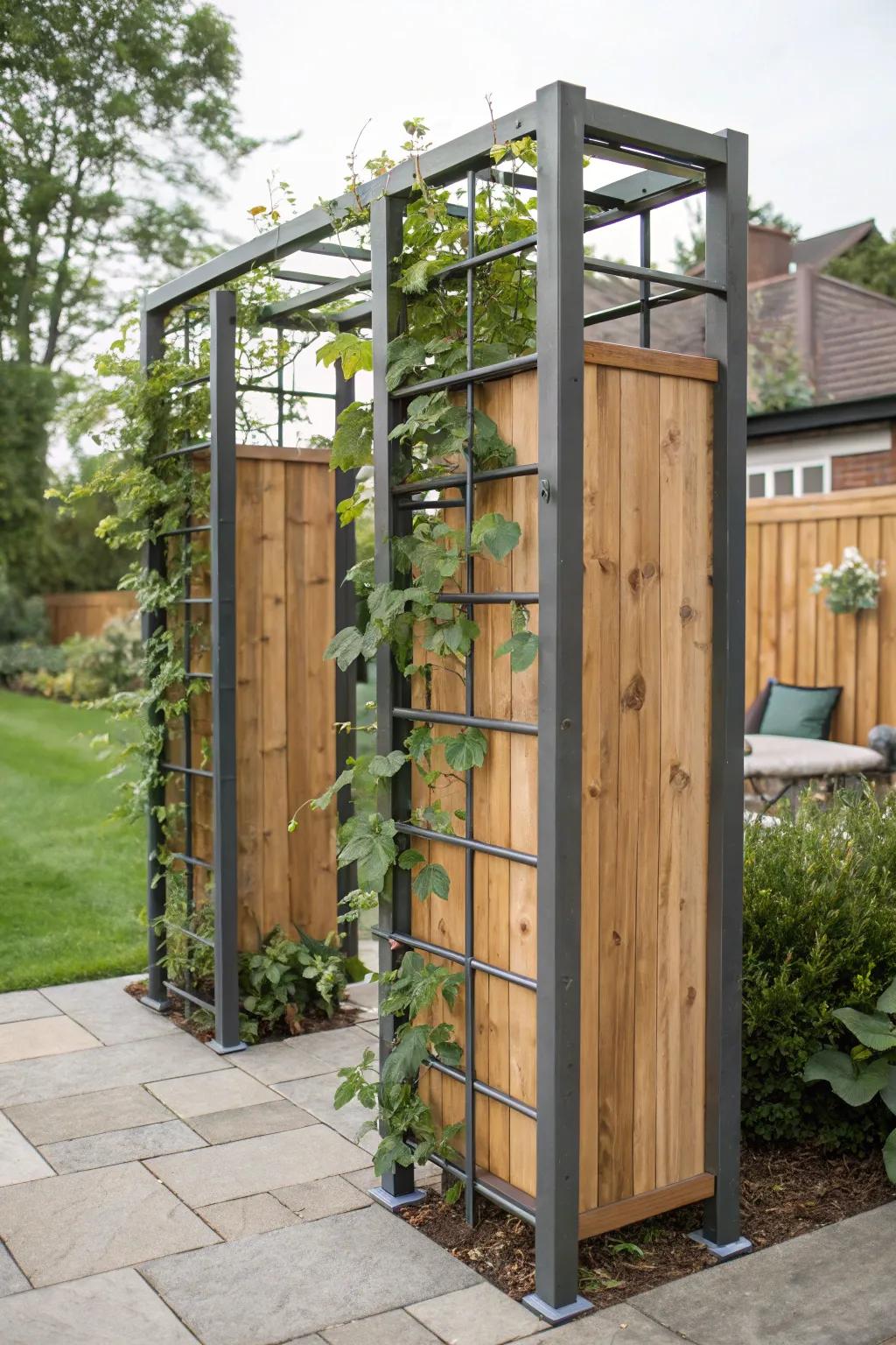 Pair materials for a current and strong privacy trellis.