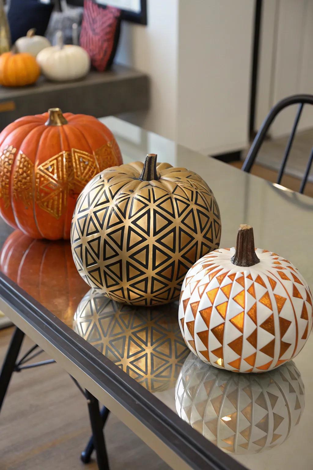 Introduce a modern feel with trendy geometric pumpkins.