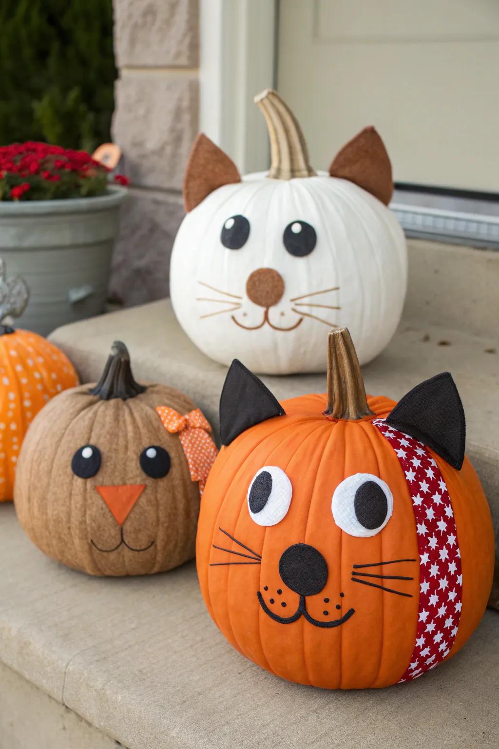 Creature-inspired pumpkin designs introduce a playful accent to your decor.