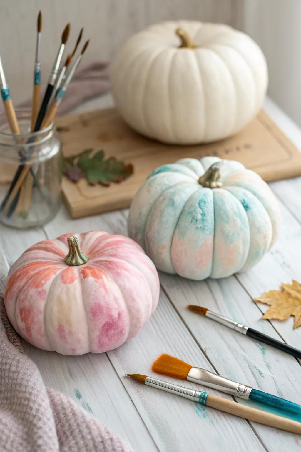 Produce an artistic impression with watercolor wash pumpkin designs.