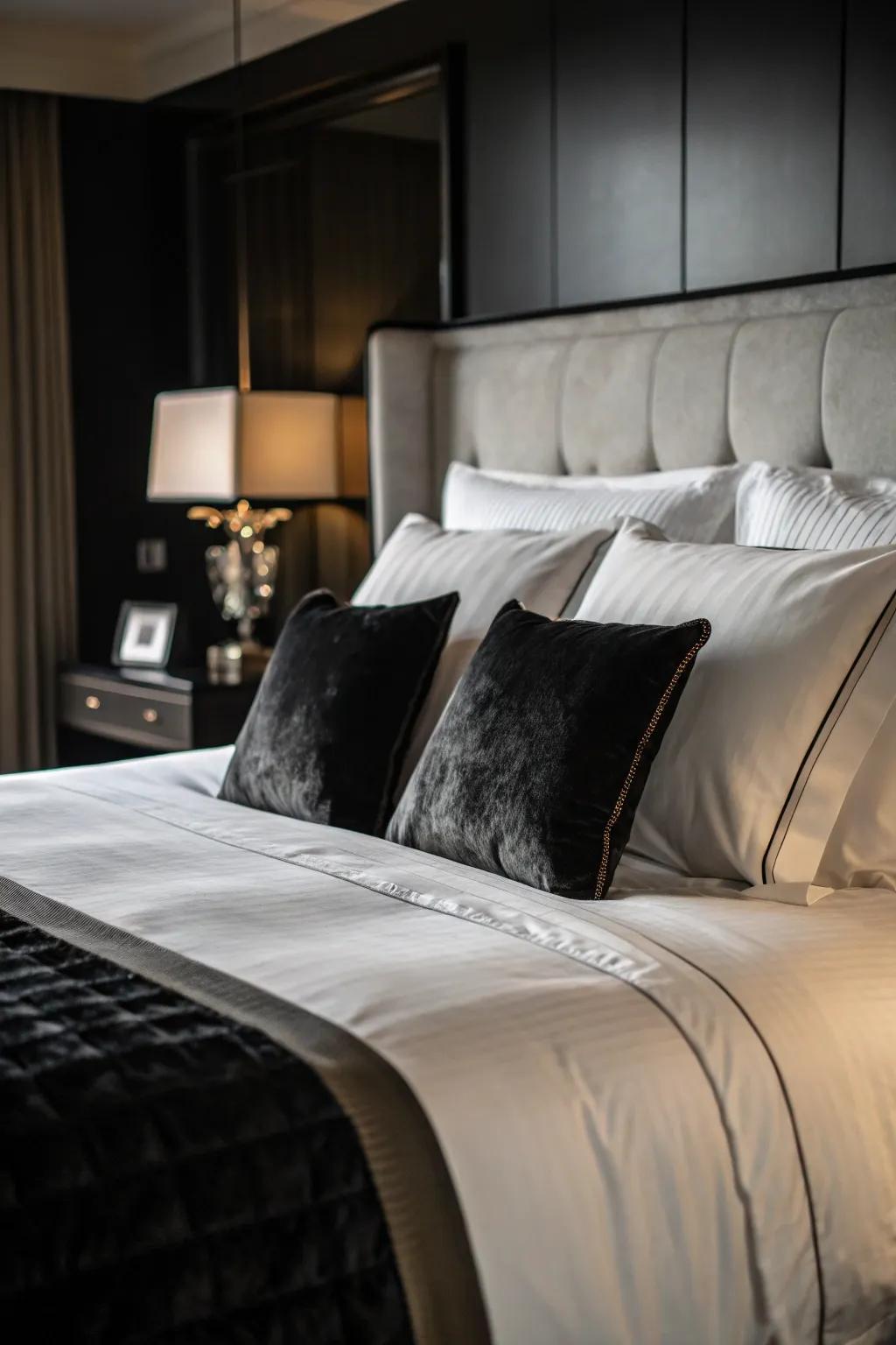 Monochrome palettes give pillow arrangements a peaceful and refined ambiance.