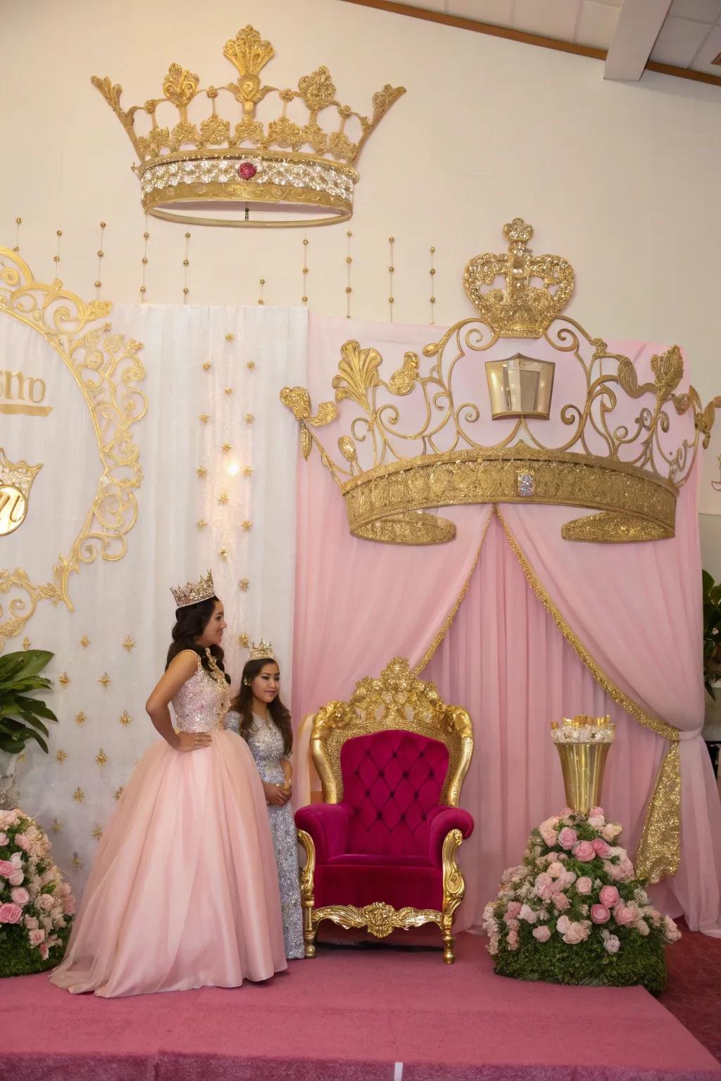 Royal-themed decorations lend a majestic aura to your quinceañera.