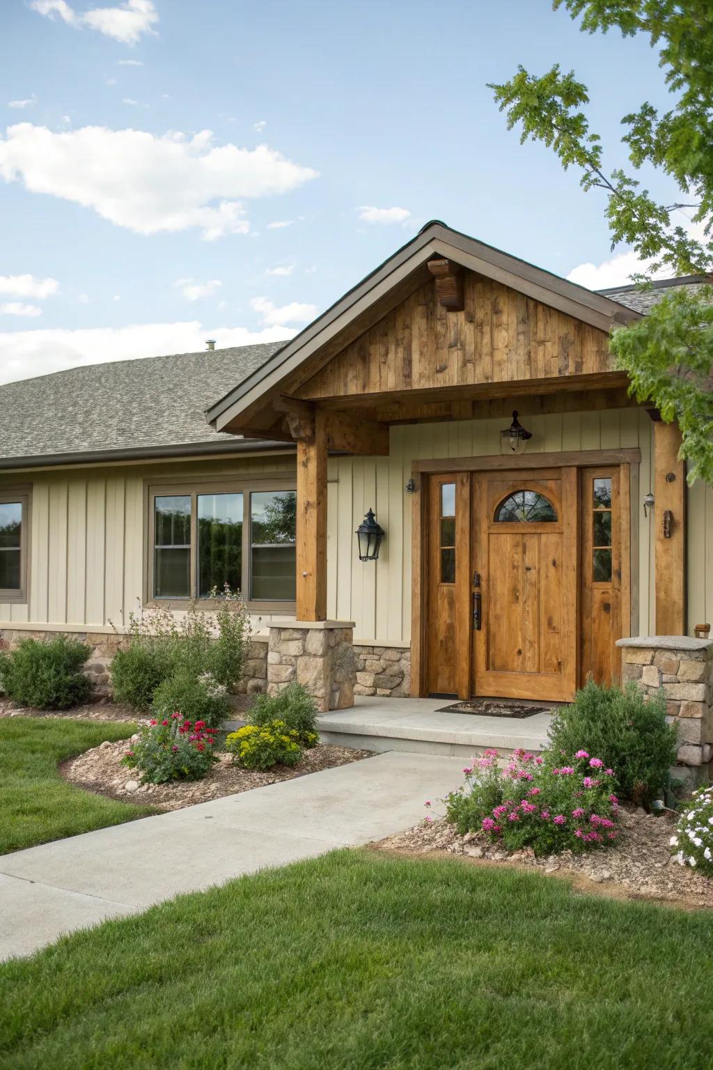 Country house style with a country-style wood door.