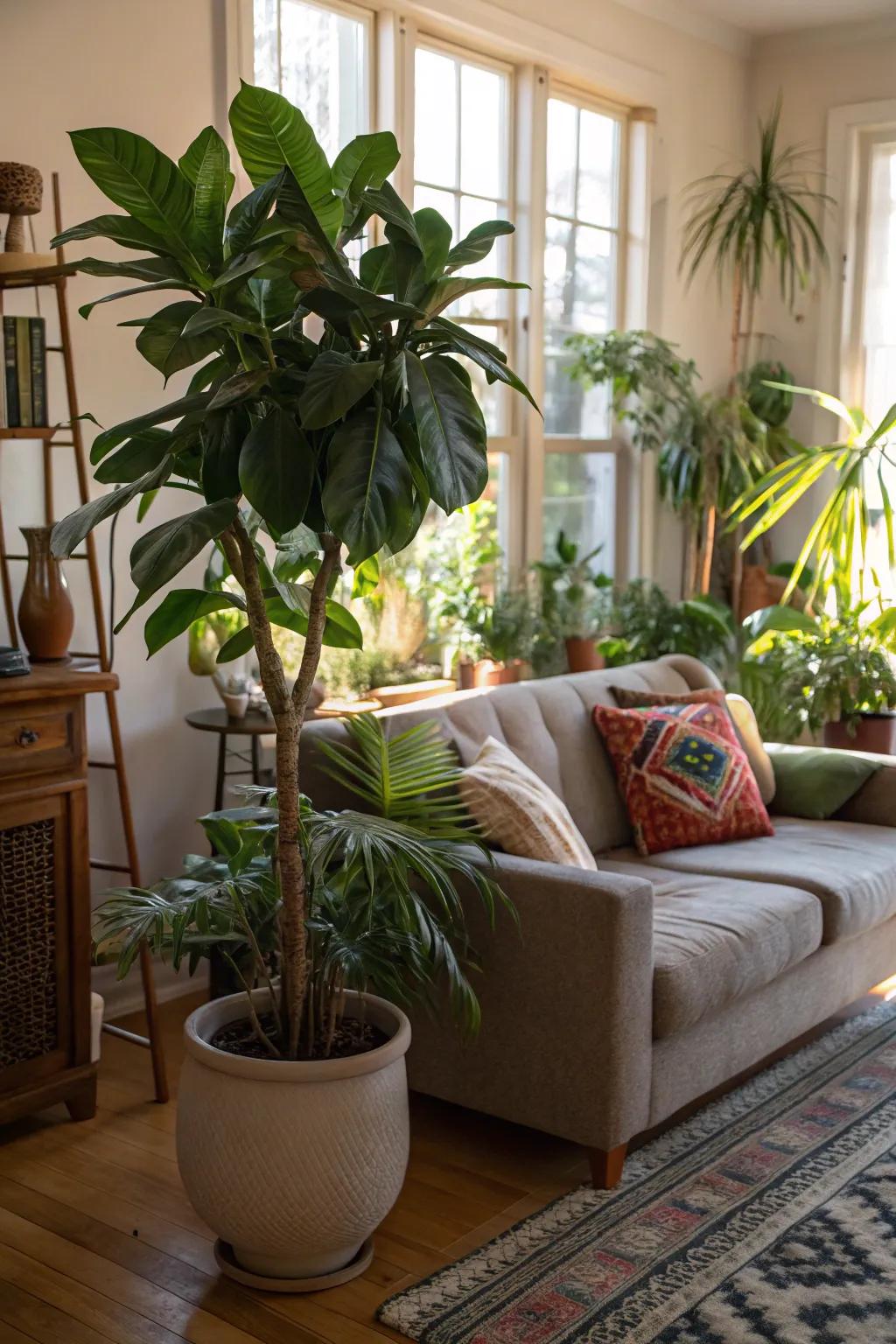 Luxuriant greenery that elevates the living room's vigor.