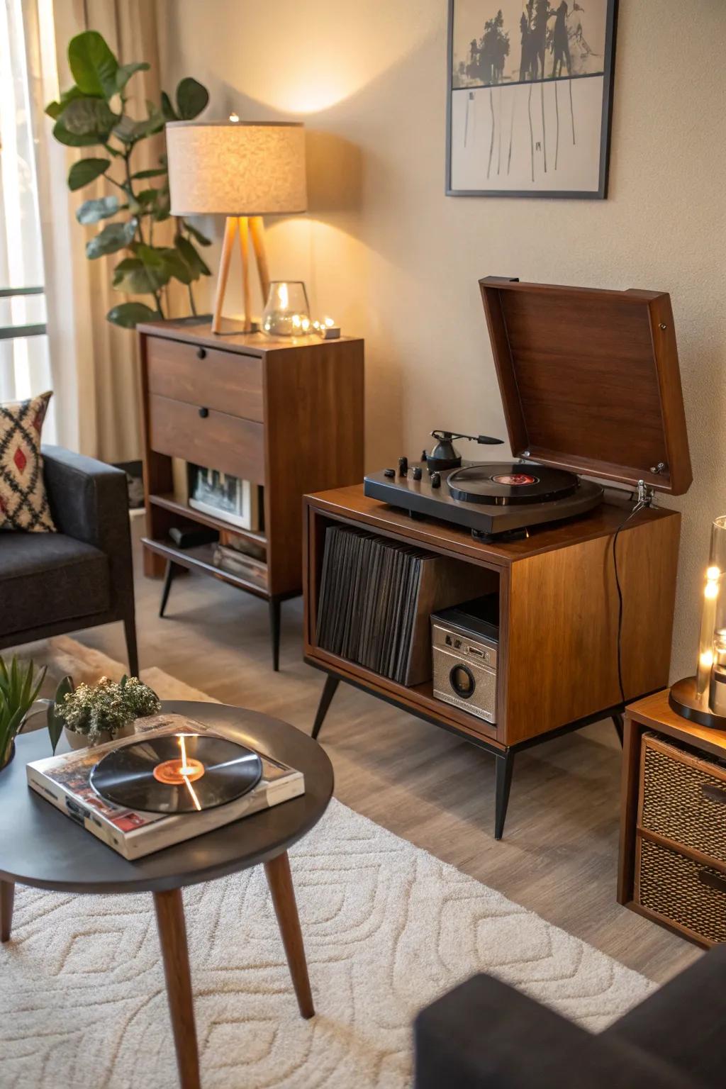 Mid-century modern stands add a retro touch to your record storage.
