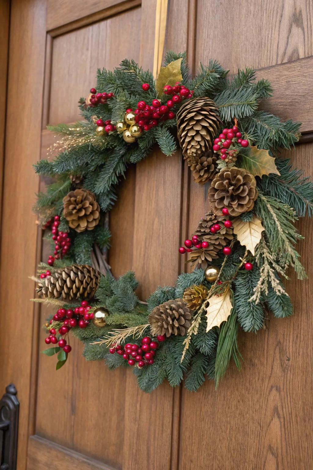 Organic splendor featuring natural components and holiday tones.