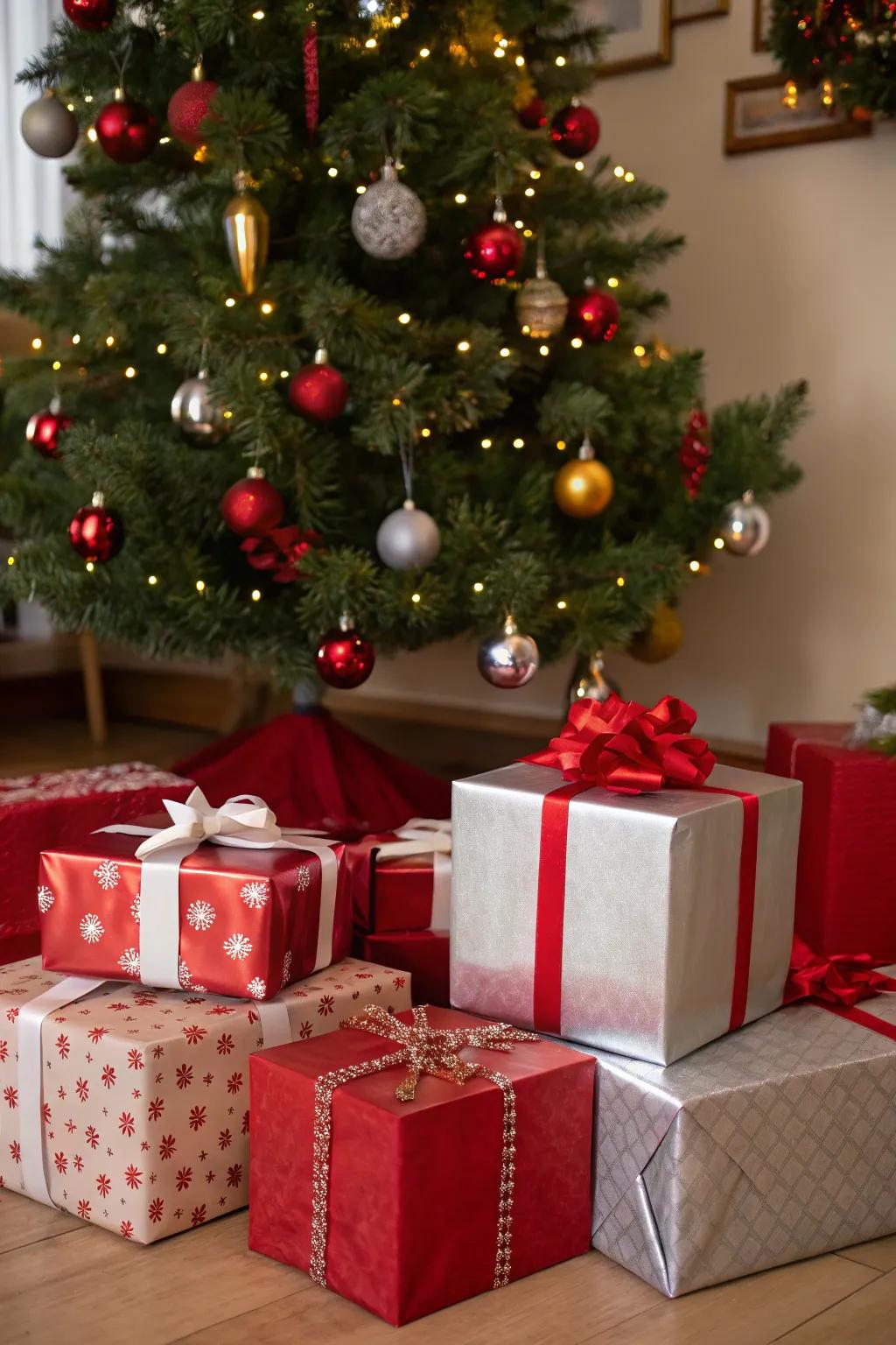 Harmonize your holiday decor with corresponding gift presentation.