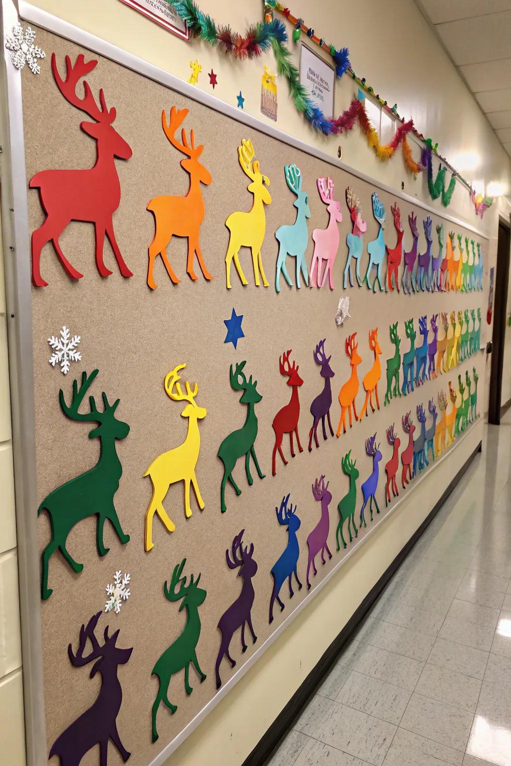 A multi-color reindeer procession adds lively cheer to your decor.
