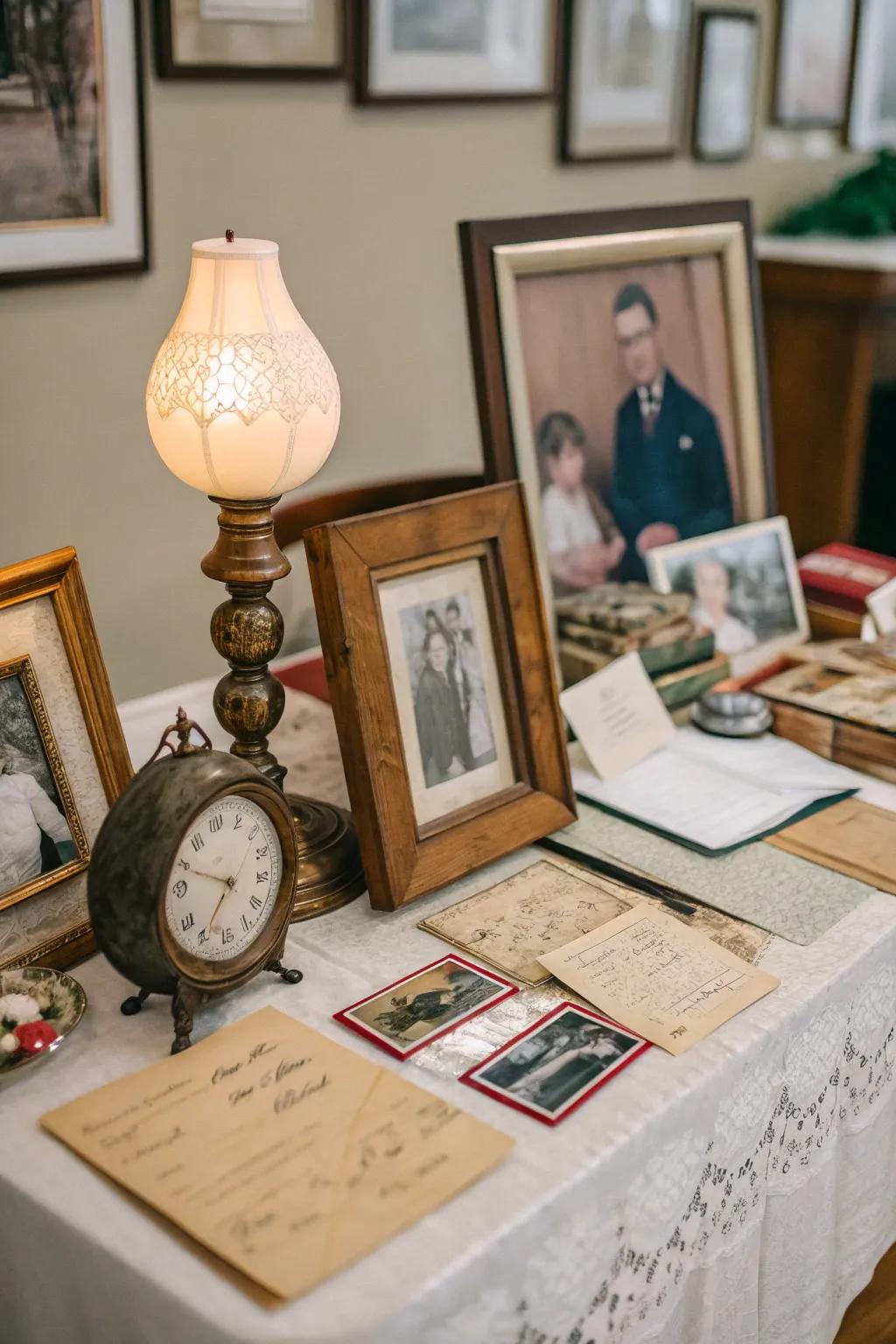 A heartfelt remembrance display presenting treasured images.