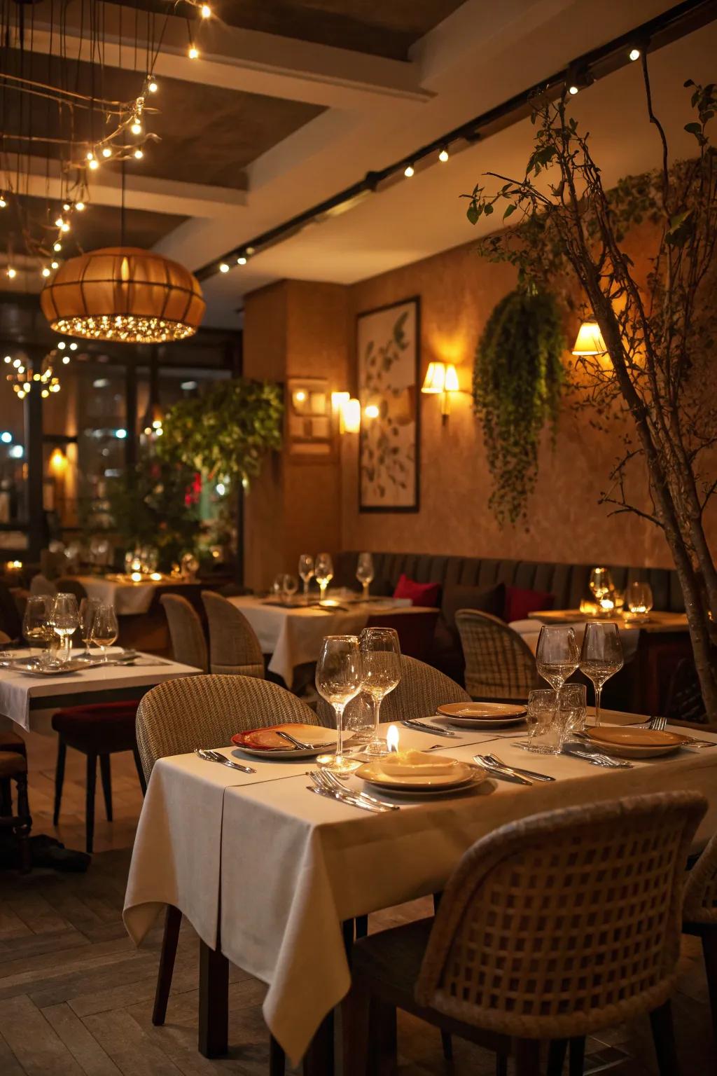 Carefully chosen ambient lighting sets the tone for a welcoming and cozy dining experience.