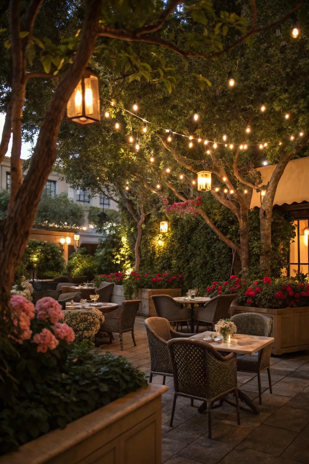 Illumination integrated with nature fashions a seamless blend.